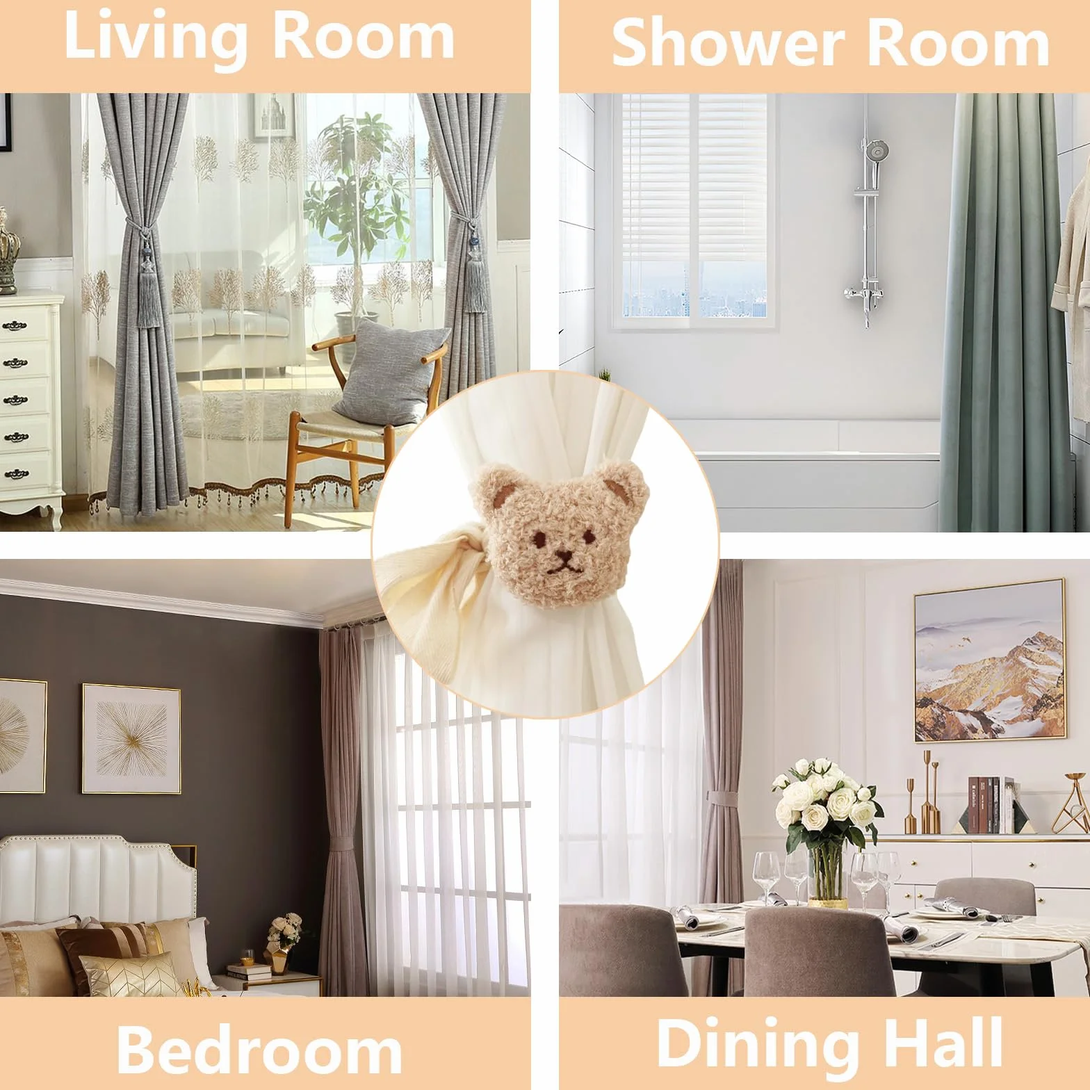 Clips de rideaux en forme d'ours - Embrasses mignonnes avec motifs d'ours - Décoration chambre enfant salon - 20 autocollants