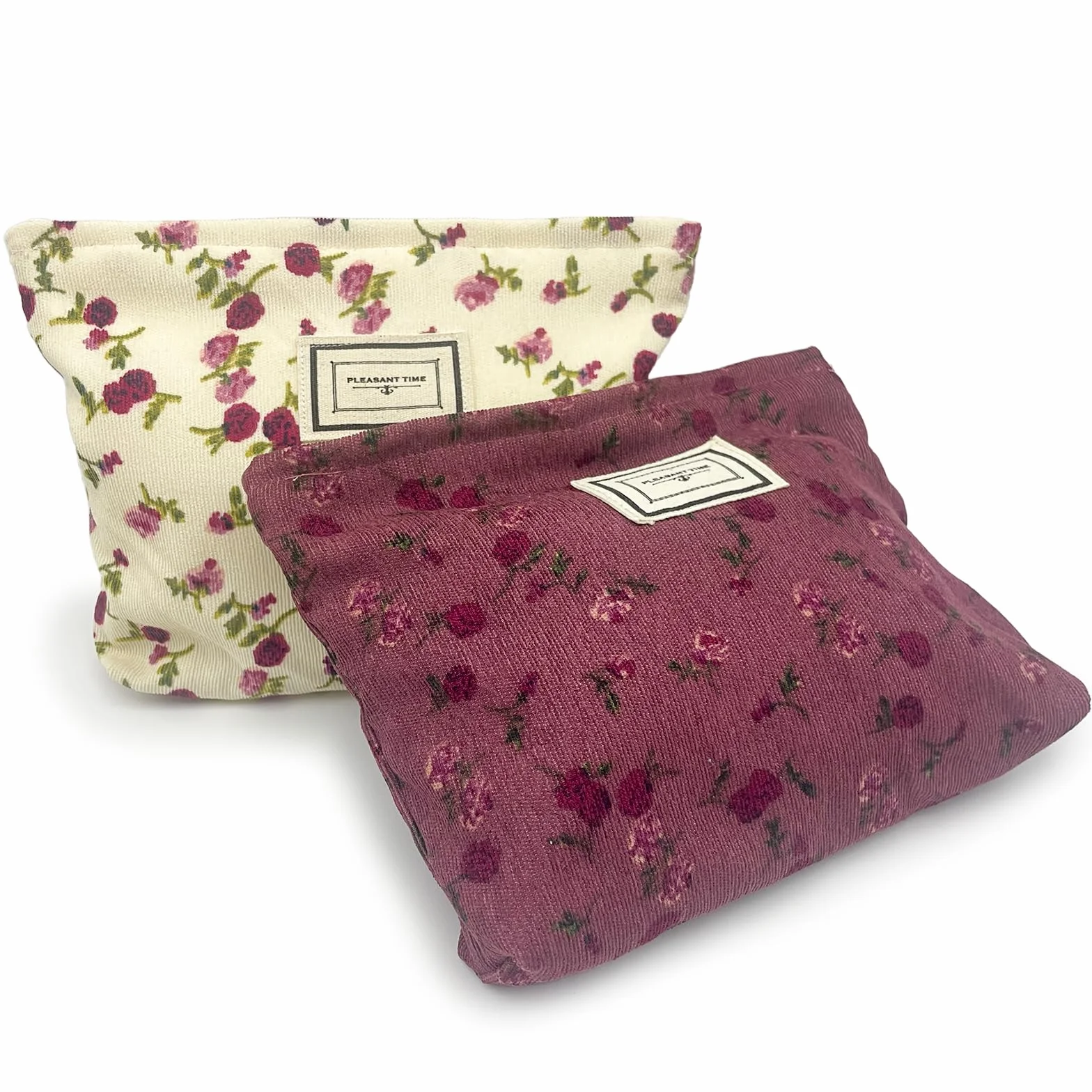 Lot de 2 Trousses de Maquillage Femme, Trousse de Toilette Voyage Motif Fleurs Roses, Pochette cosmétique avec Fermeture éclair