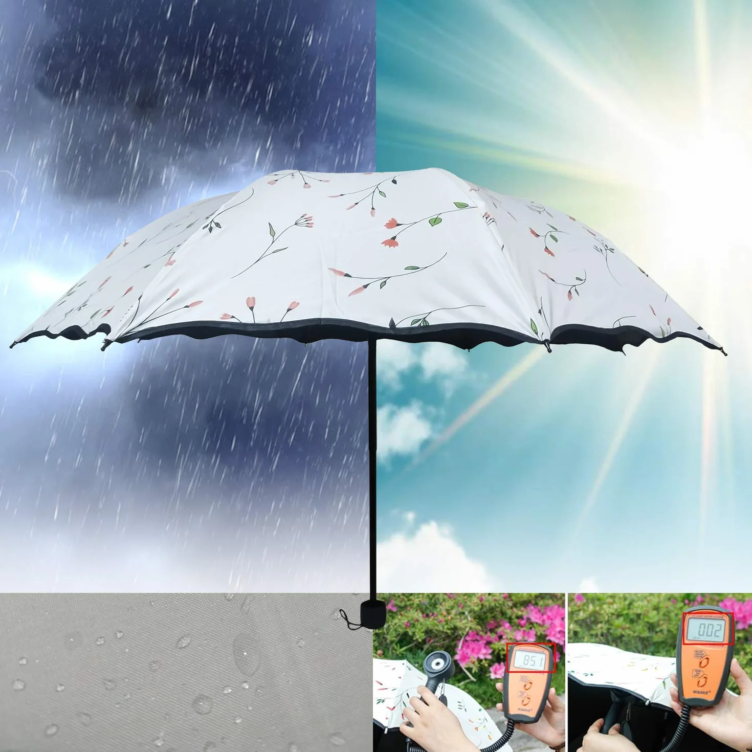 Ombrelle Parapluie Pliant UV Compact Protection Vent Voyage Résistant à l'Eau