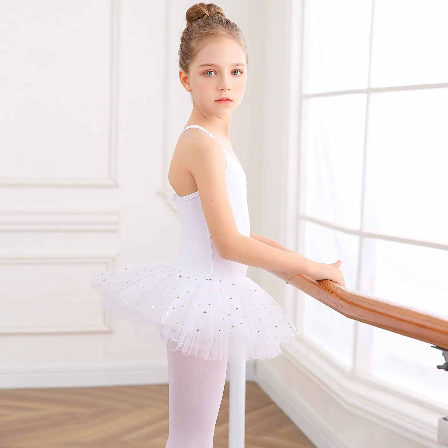 Robe de Danse Classique Filles Tutu de Ballet Justaucorps en Coton sans Manches