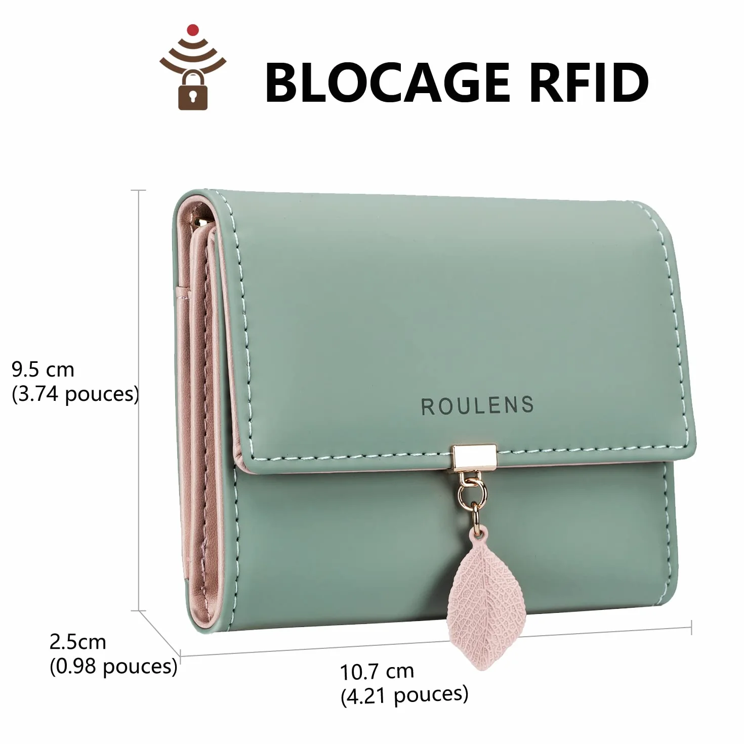 Portefeuille Femme Cuir Synthétique Blocage RFID Porte-Monnaie Boutons-Pression Forme Feuille