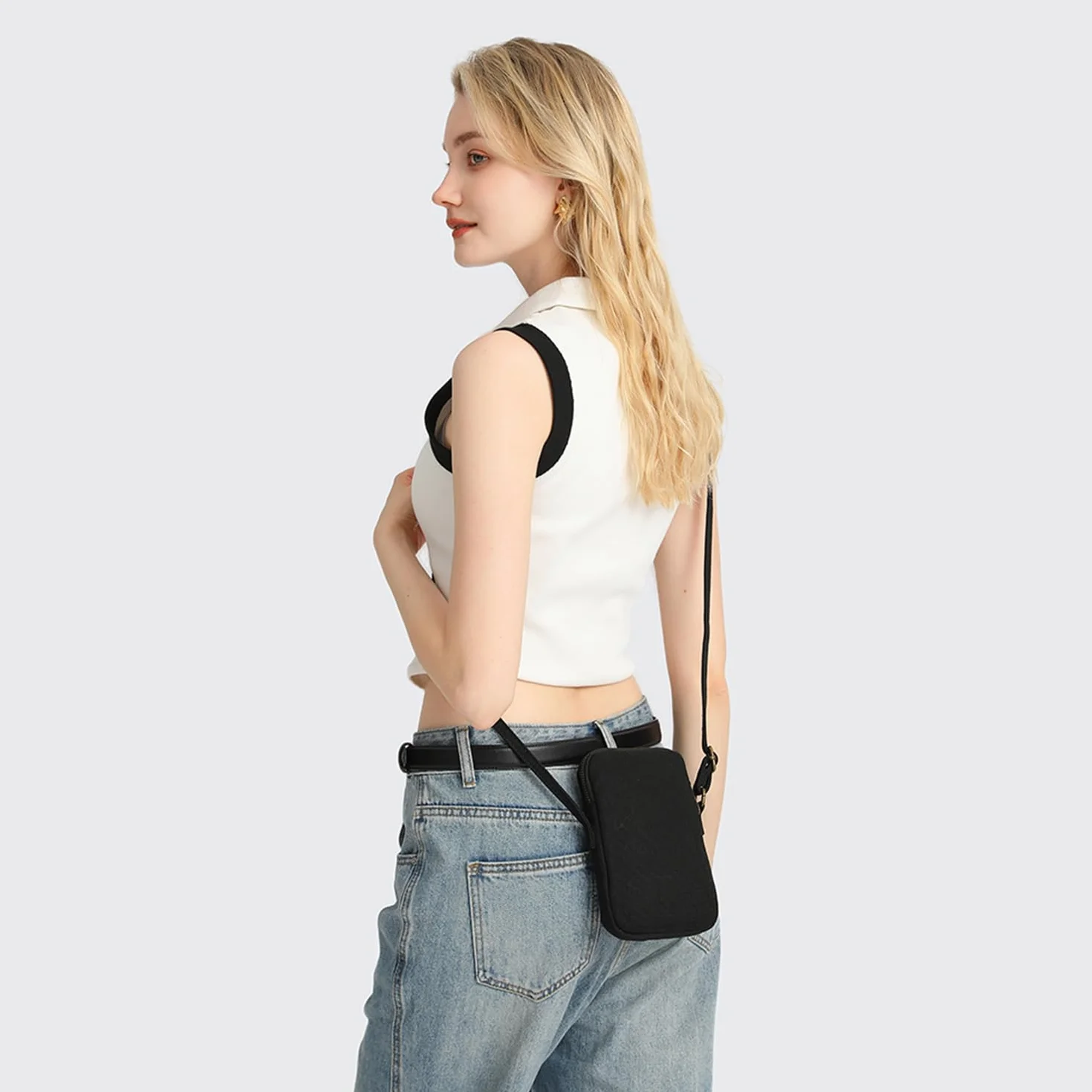 Petit sac à main bandoulière avec fermeture éclair pour téléphone portable, portefeuille avec fentes cartes de crédit