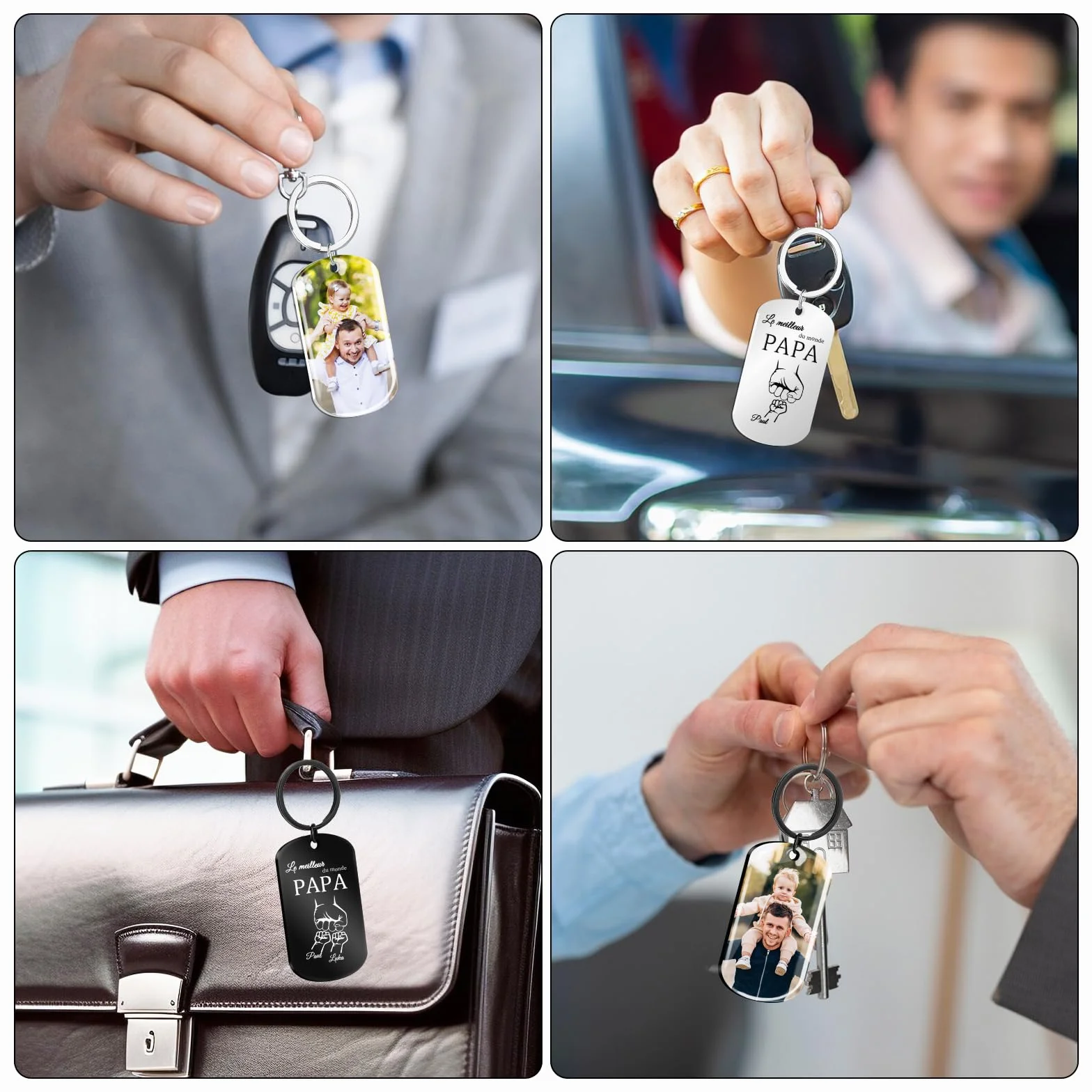 Porte Clef Personnalisable Meilleur Papa Cadeau Fete des Peres Photo Motif Poing Hommes