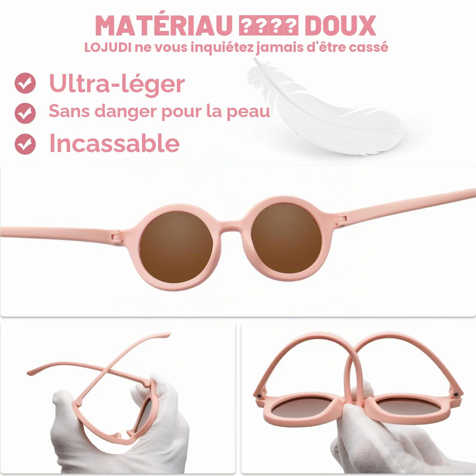 Lunettes Soleil Bébé Polarisées UV400 0-36 Mois Cadre Silicone Ronde Enfant