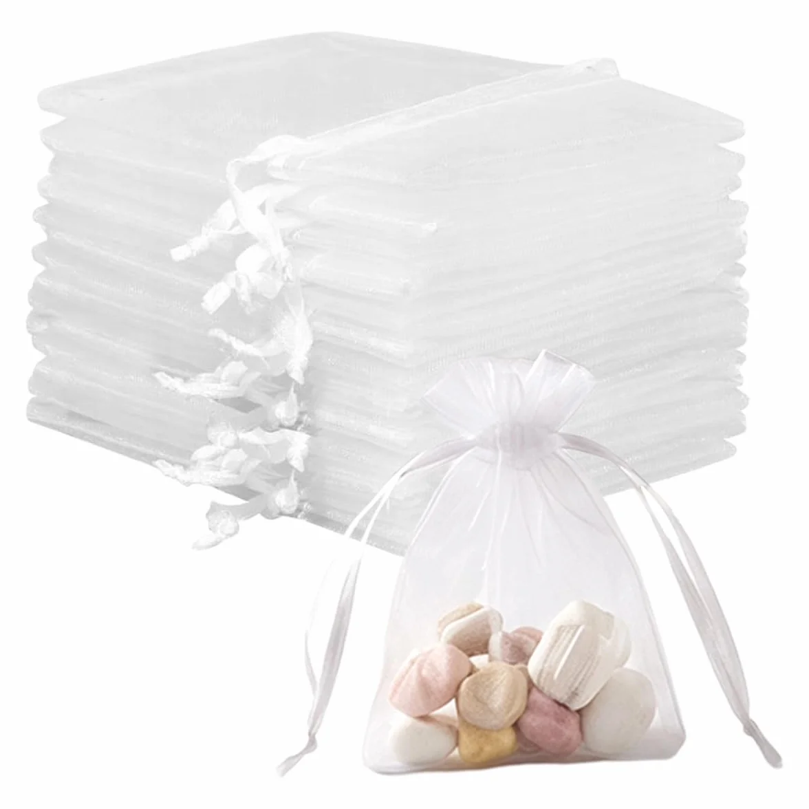 Sachets en Organza 100 Pièces 12x9 cm Pochettes Cadeau Bijoux avec Cordon Sac à Bijoux Mariage Anniversaire