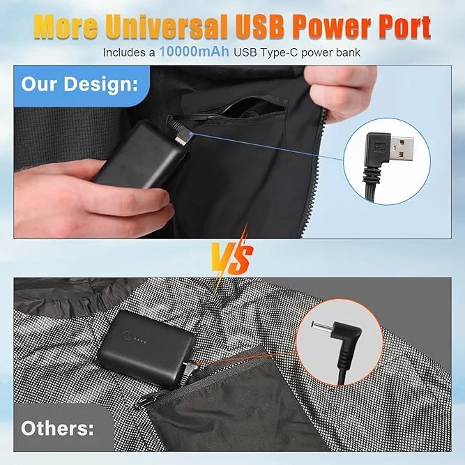 Rrtizan Gilet chauffant homme femme batterie externe 3 niveaux température 9 feuilles chaleur veste électrique sans manches lavable