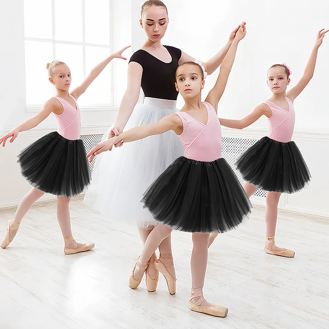 Jupe Tutu en Tulle pour Fille 2-7 Ans, Ballet Danse Costume Noir 3 Couches