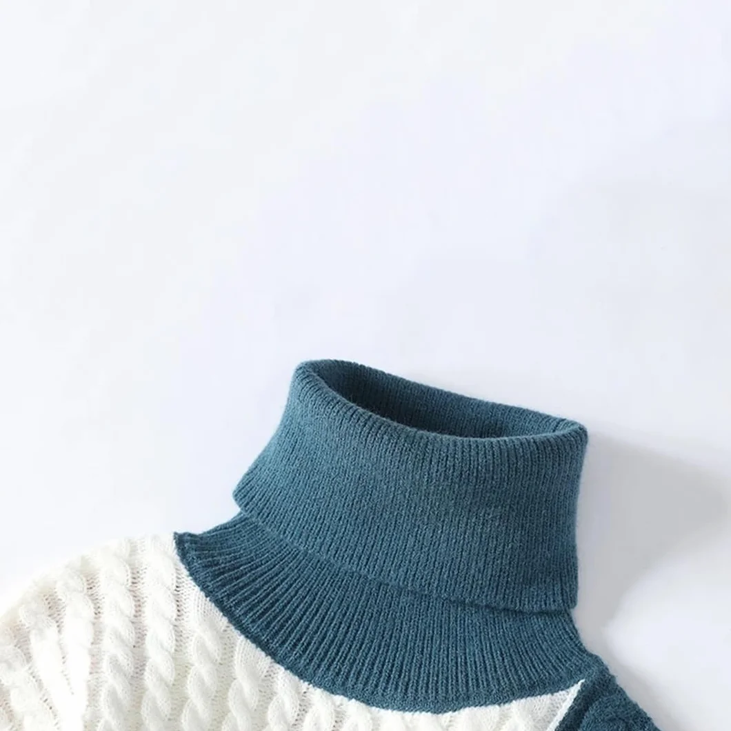 Pull d'hiver à col roulé patchwork pour homme manches longues