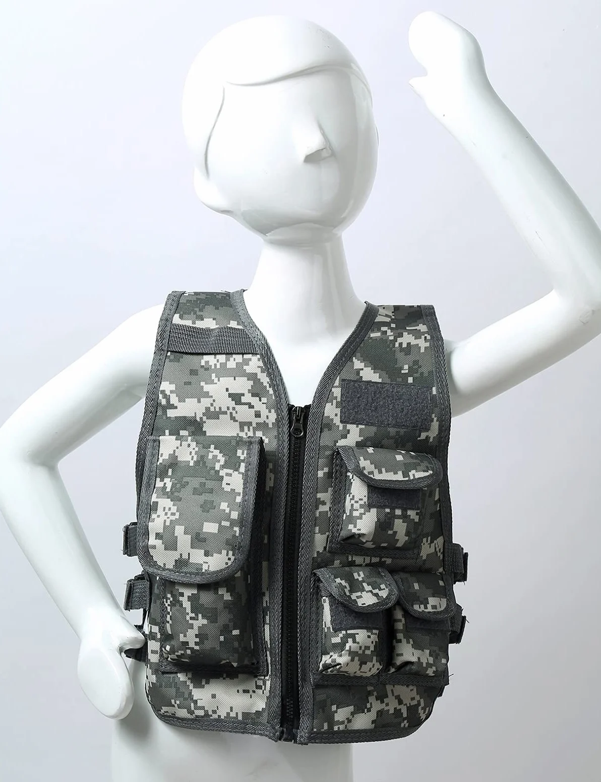 FEESHOW Gilet de Pêche Enfant Garçon Multi Poches Veste sans Manches Réglable Camping