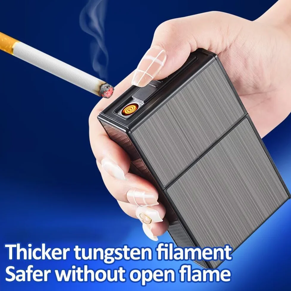 Boîte à cigarettes en aluminium 2 en 1 avec briquet électronique rechargeable pour 20 cigarettes