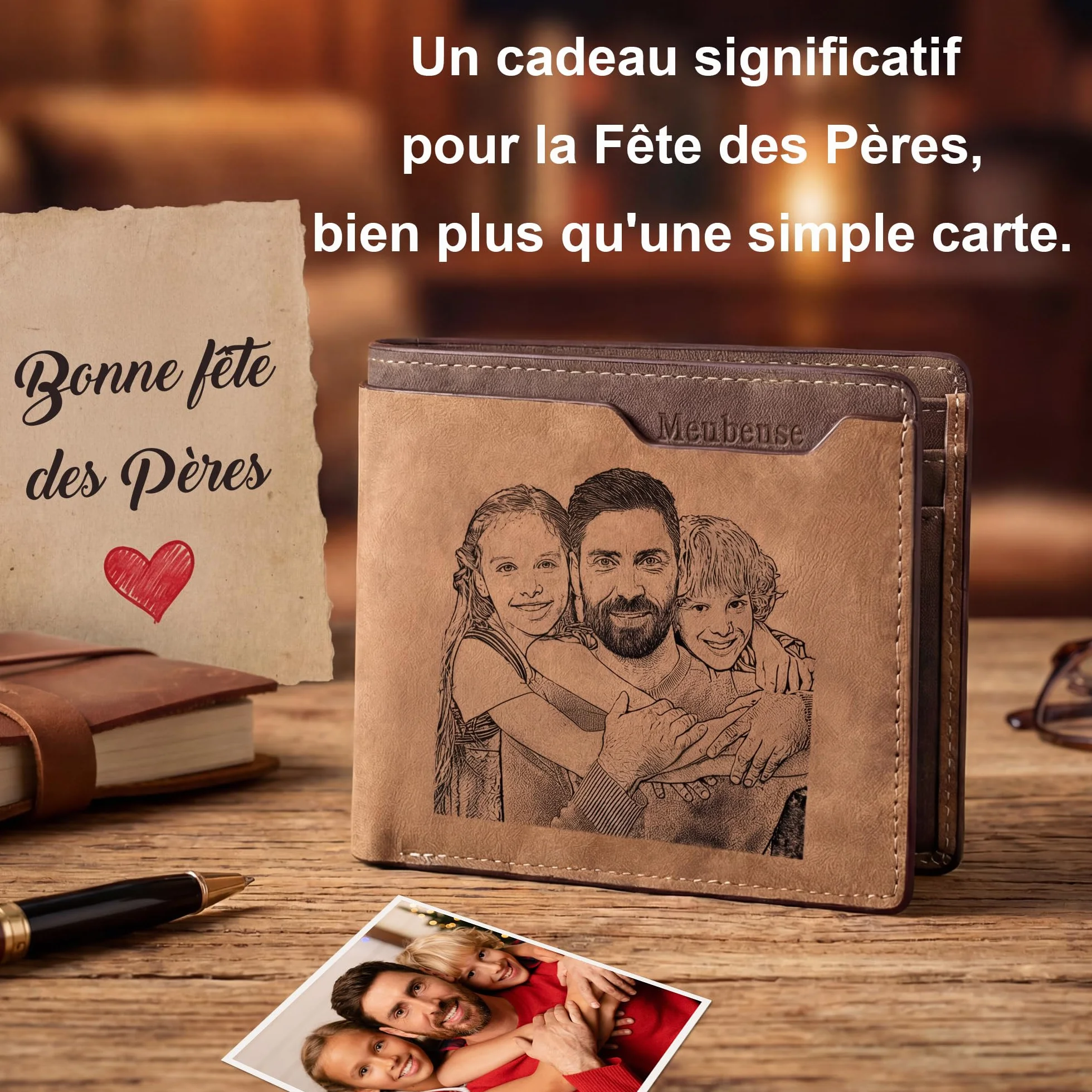 Portefeuille Homme Personnalisé Easycosy avec Photo et Nom Gravés Porte-Cartes en Cuir Cadeau Papa Fête des Pères