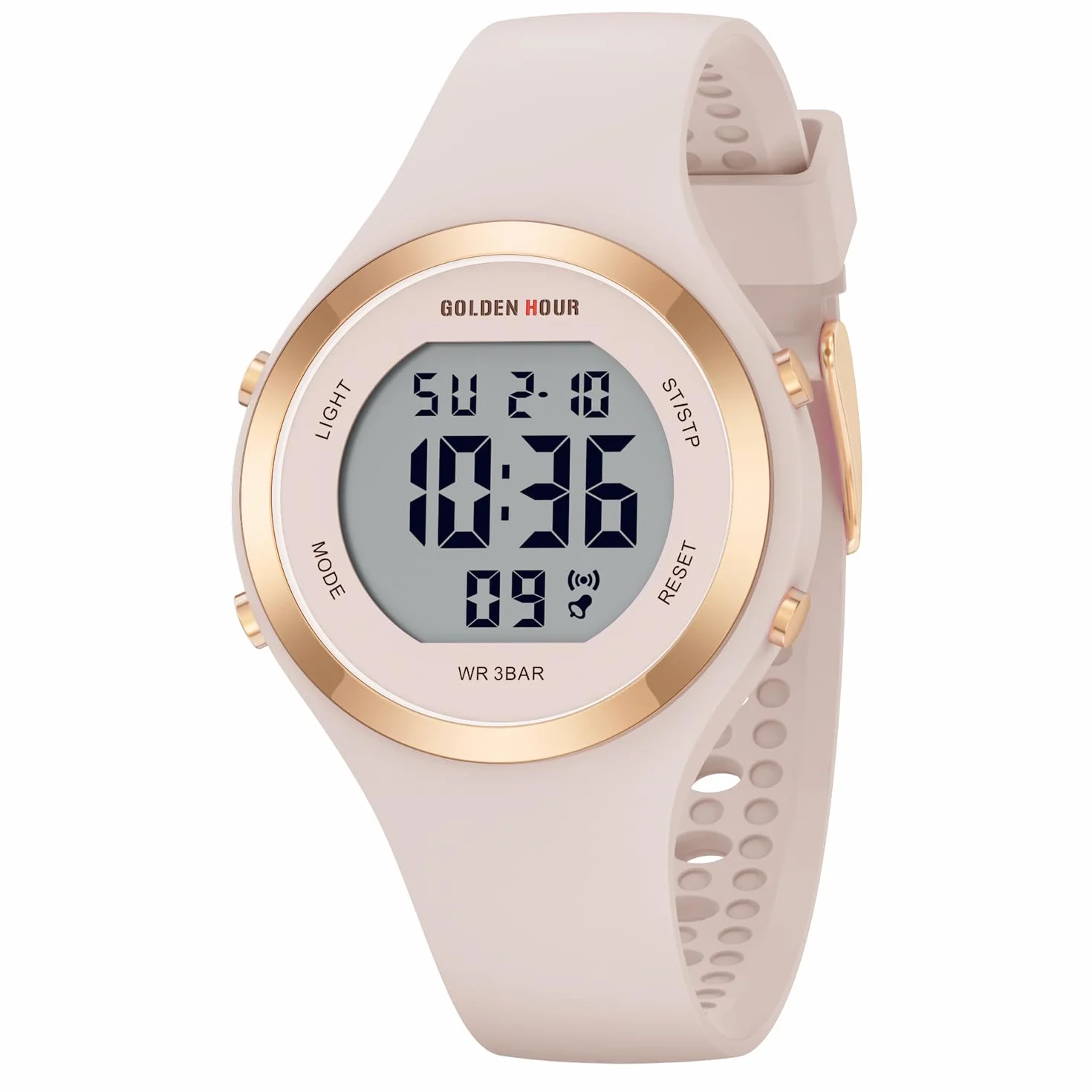 GOLDEN HOUR Montre Digitale Femme Étanche 5 ATM Chronographe Sport Silicone