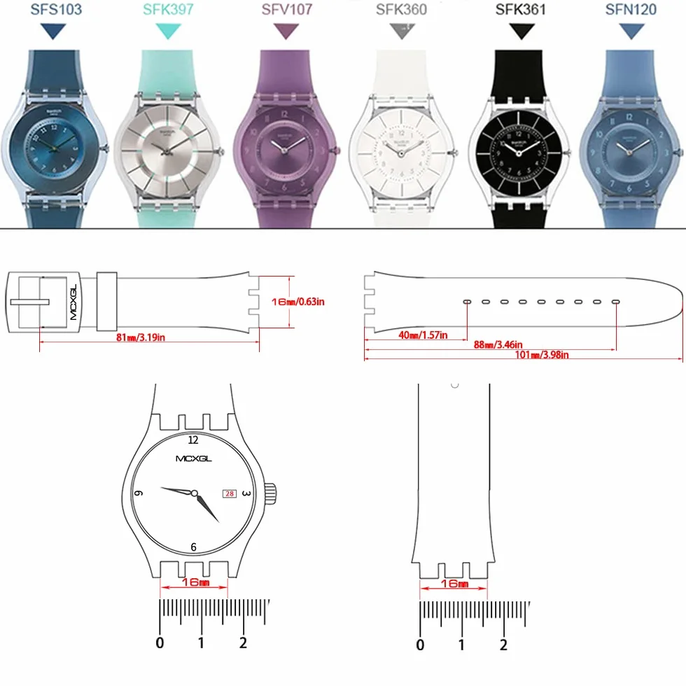 Bracelet de rechange en silicone Swatch Skin 16 mm