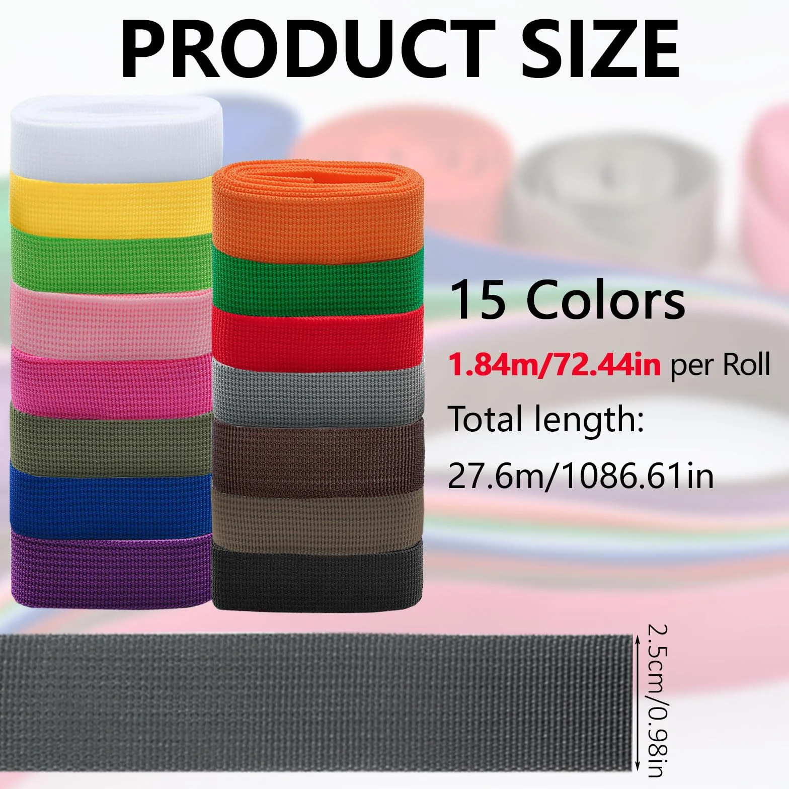 WANDIC 15 Rouleaux Sangle Couture 25mm Polypropylène Coton 27.6M Ruban Tissé pour Sac