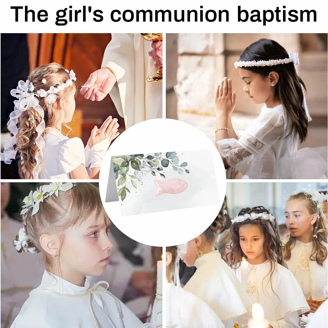Cadeau de Baptême Poisson en Quartz Rose avec Carte Cadeau pour Fille Communion Confirmation