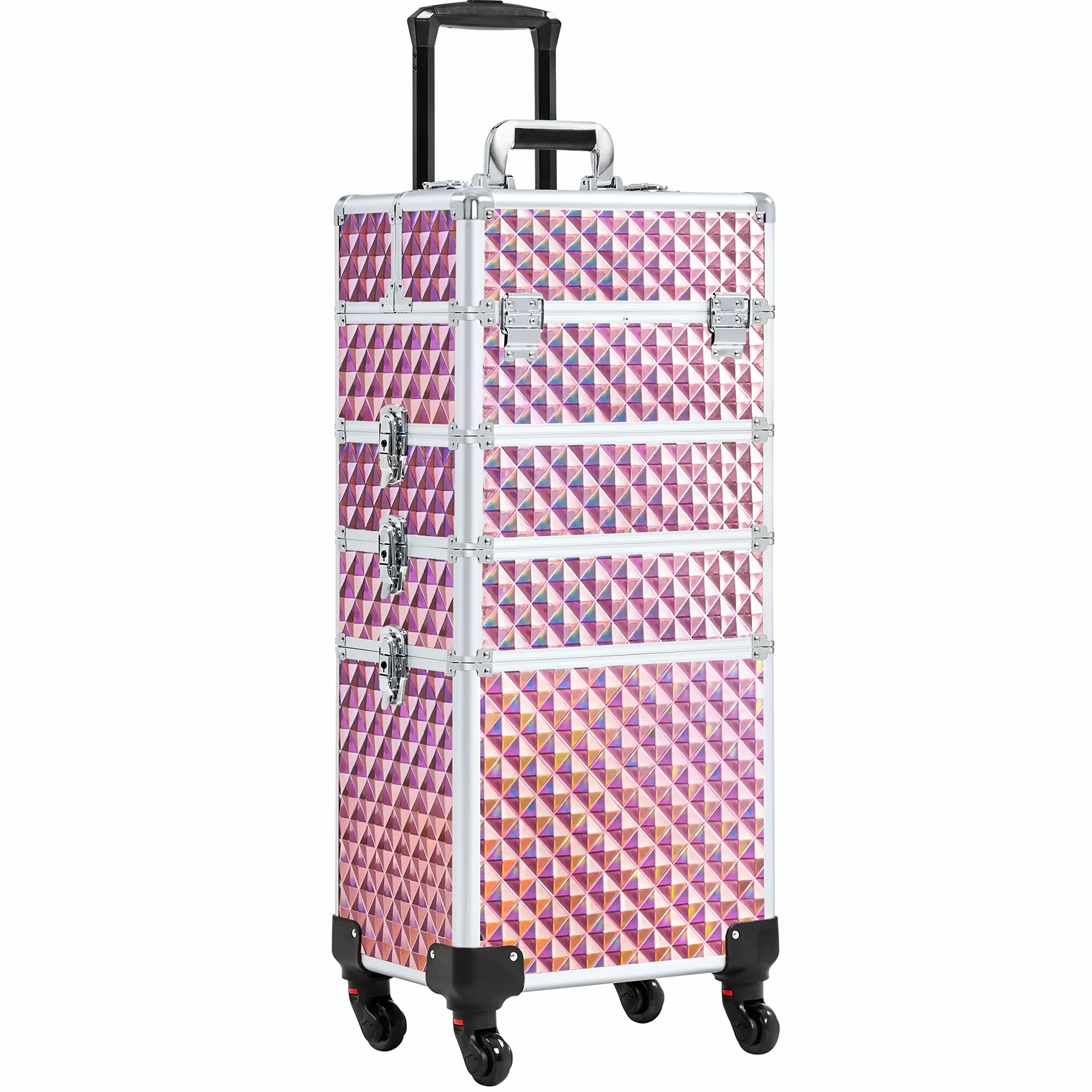 Abician Grande Valise de Maquillage 4 en 1 Mallette Professionnelle Beauty Case Voyage 34×25,5×80,2 cm Rose Pailleté