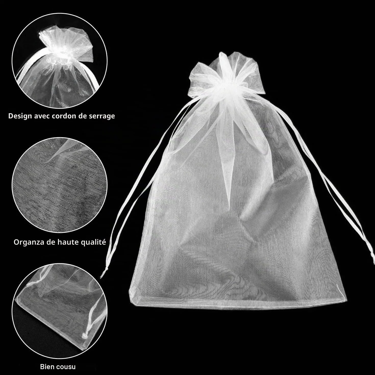 Lot De 50 Blanc Sachets En Organza 18 X 13 Cm Petits Sacs Cadeaux Avec Cordon De Serrage Pour Bonbons Mariage Bijoux