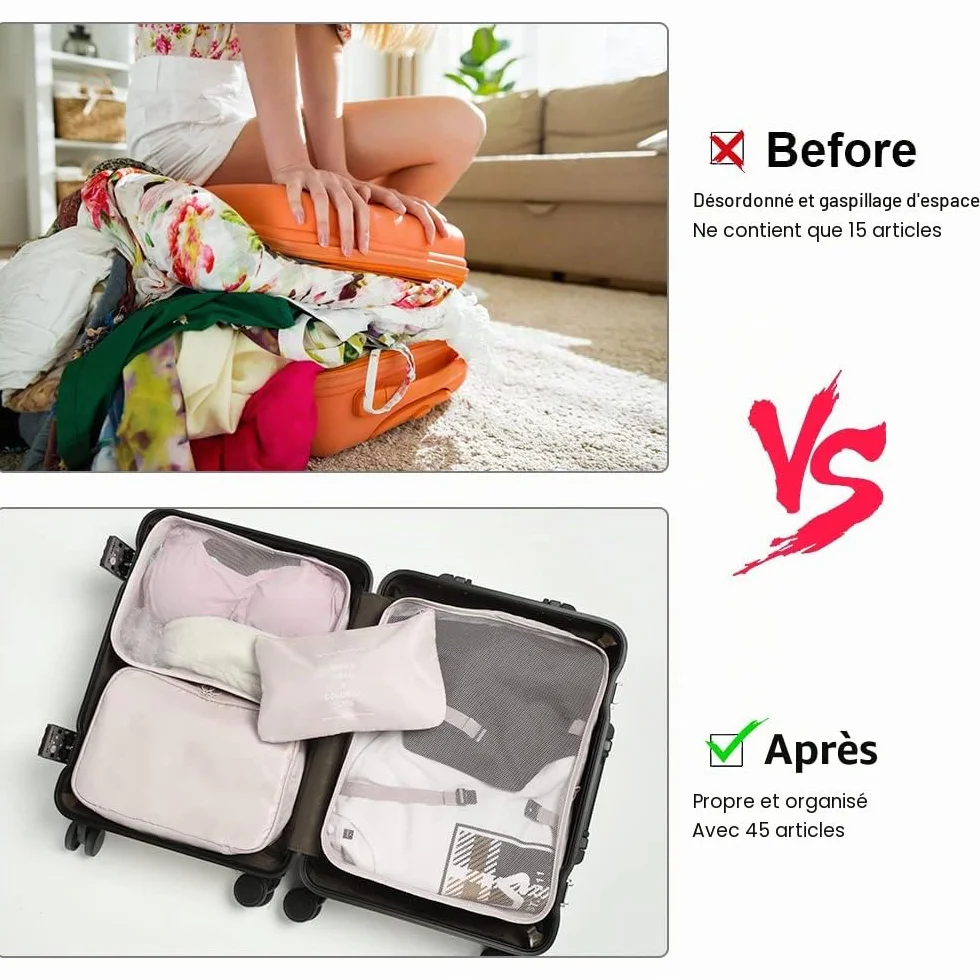 OSDUE Organisateur Valise Lot de 8 Cubes Étanche Sacs de Voyage Rangement Beige