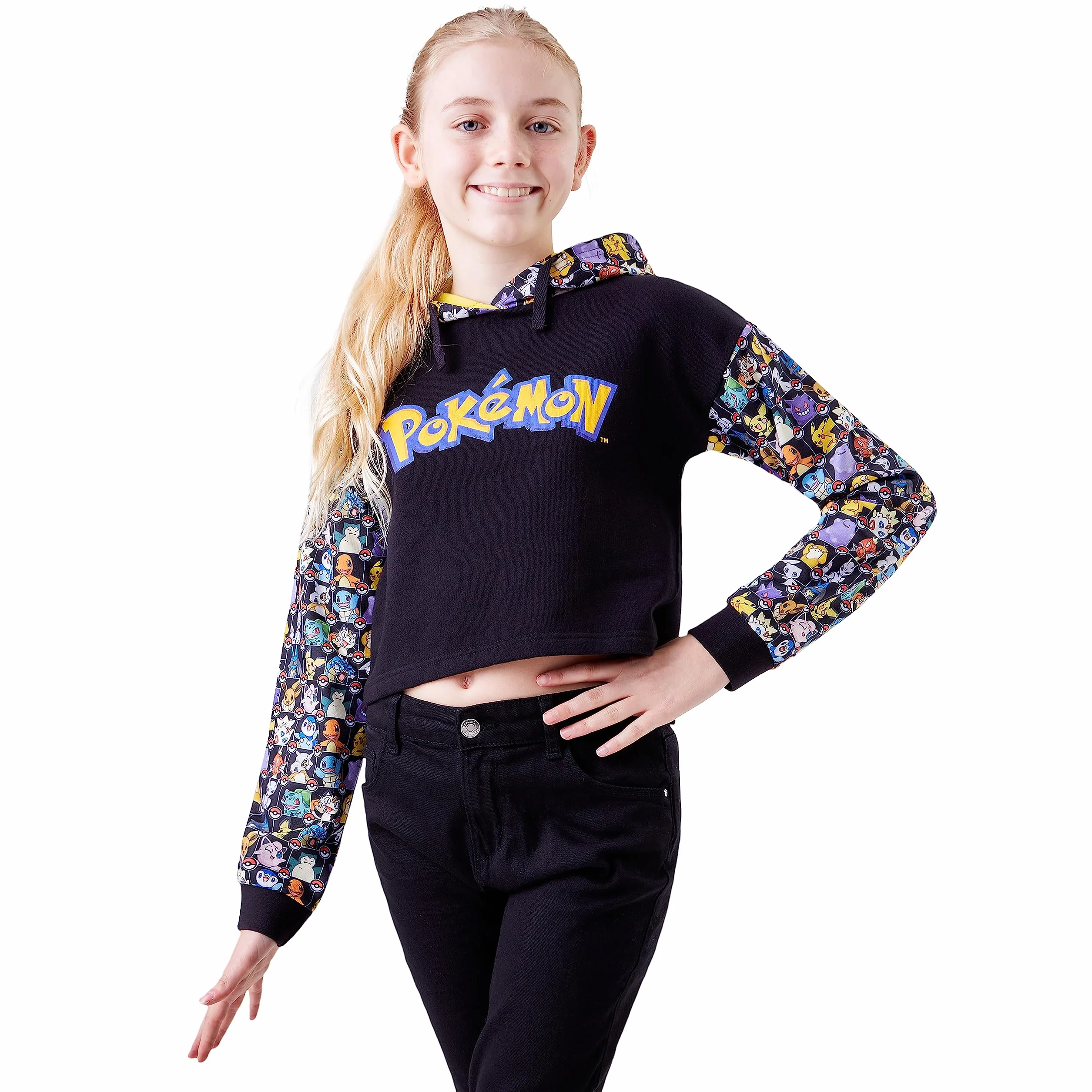 Pokémon Sweat à Capuche Fille Crop Top Officiel Pikachu Coton Tailles 5-15 Ans