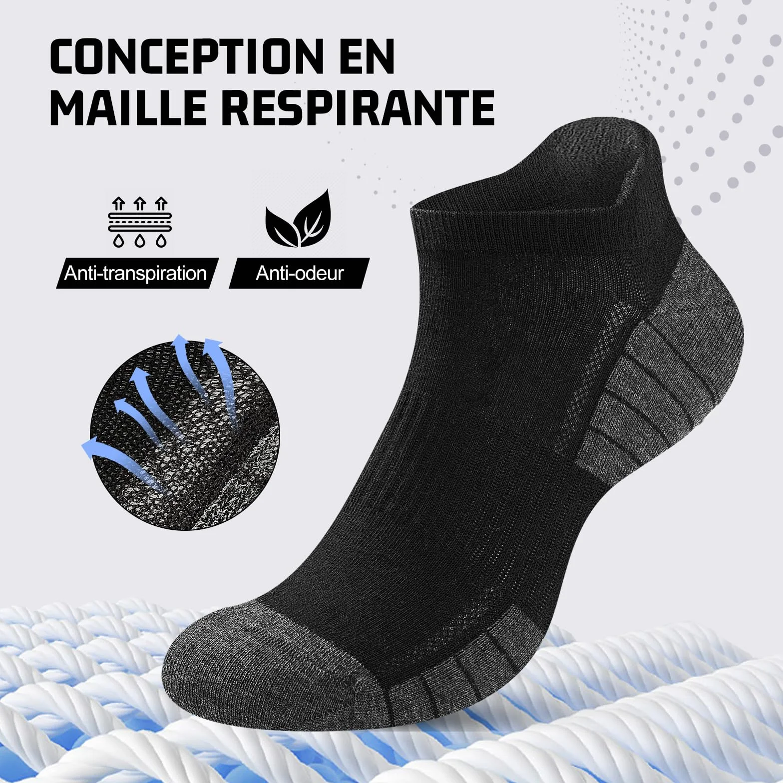 Chaussettes Basses Homme Femme Coton Courtes Respirantes Antidérapantes Sport Running Unisexe Noir Blanc Gris