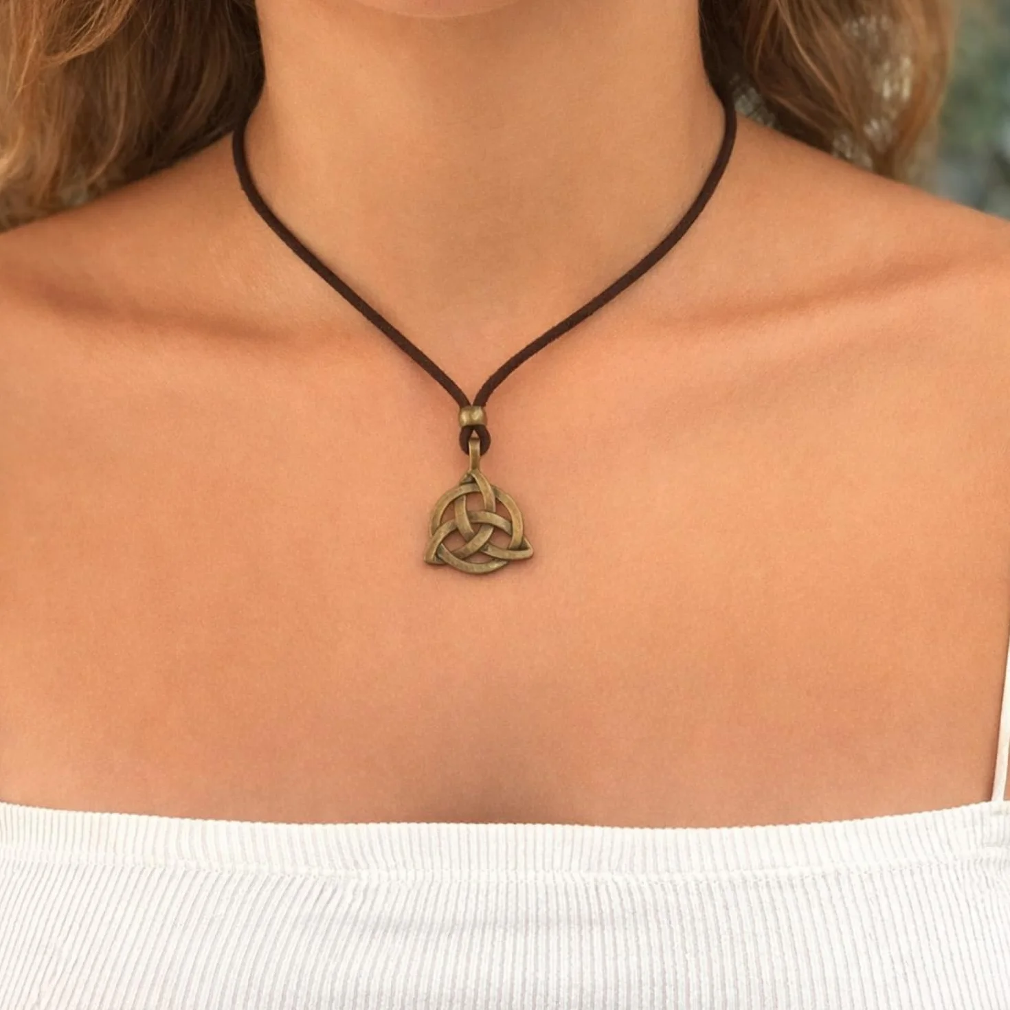 Collier Celtique Femme Homme Pendentif Triquetra Nœud de la Trinité Argent Vieilli Bronze Amulette Protection Réglable