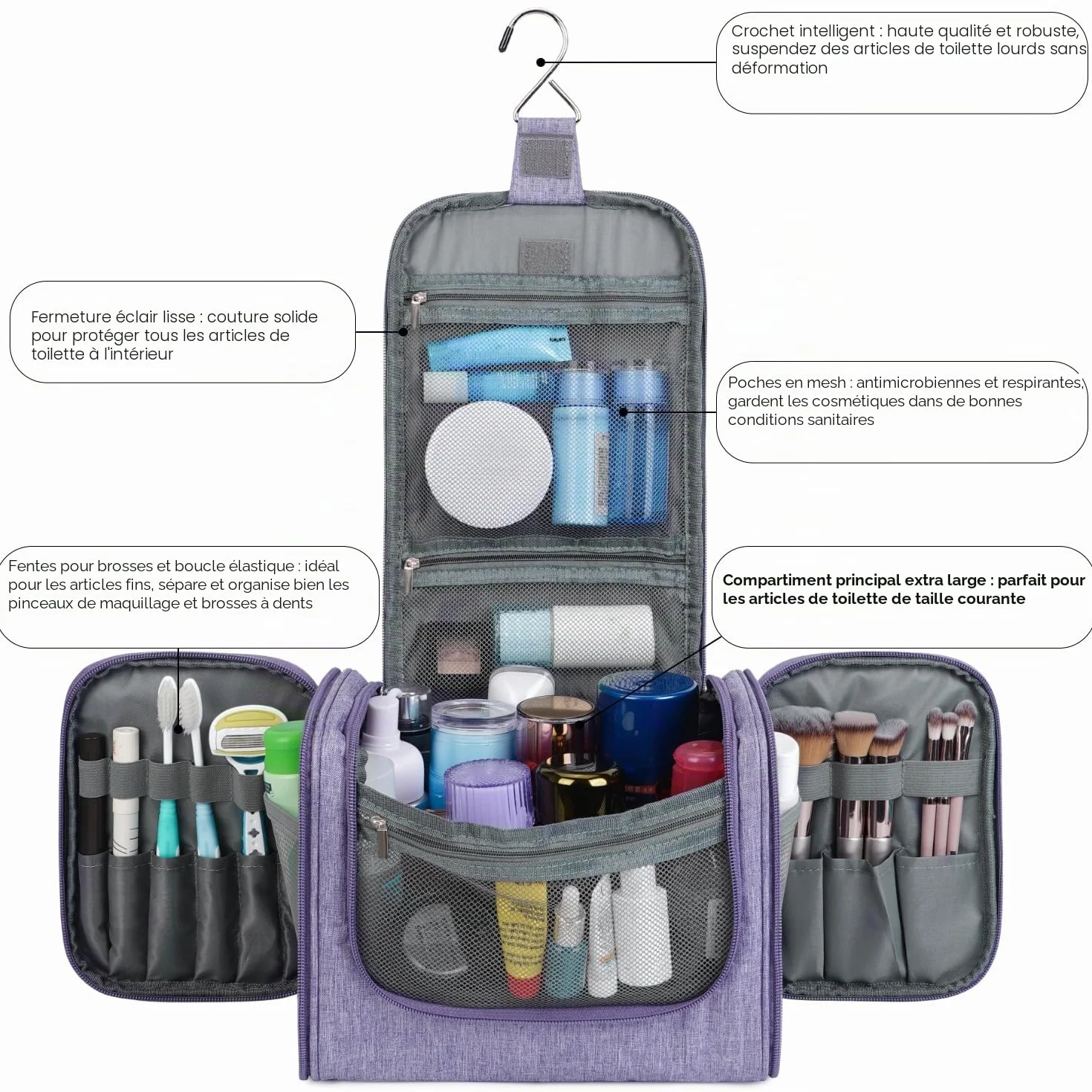 WANDF Grande Trousse de Toilette à Suspendre pour Femme Camping Voyage