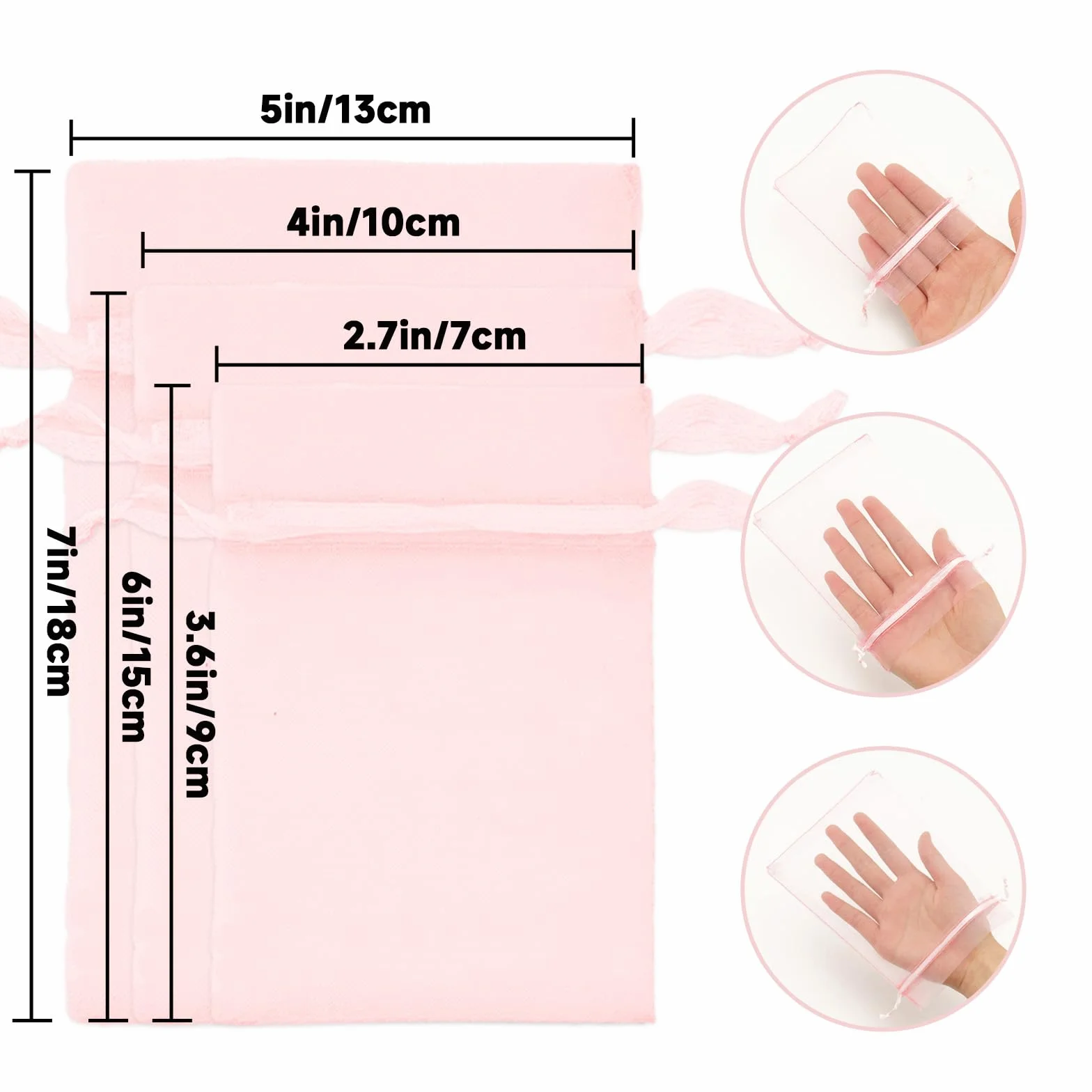 Lot de 50 sachets en organza rose bébé 7 x 9 cm avec cordon de serrage transparent pour bijoux cadeau mariage