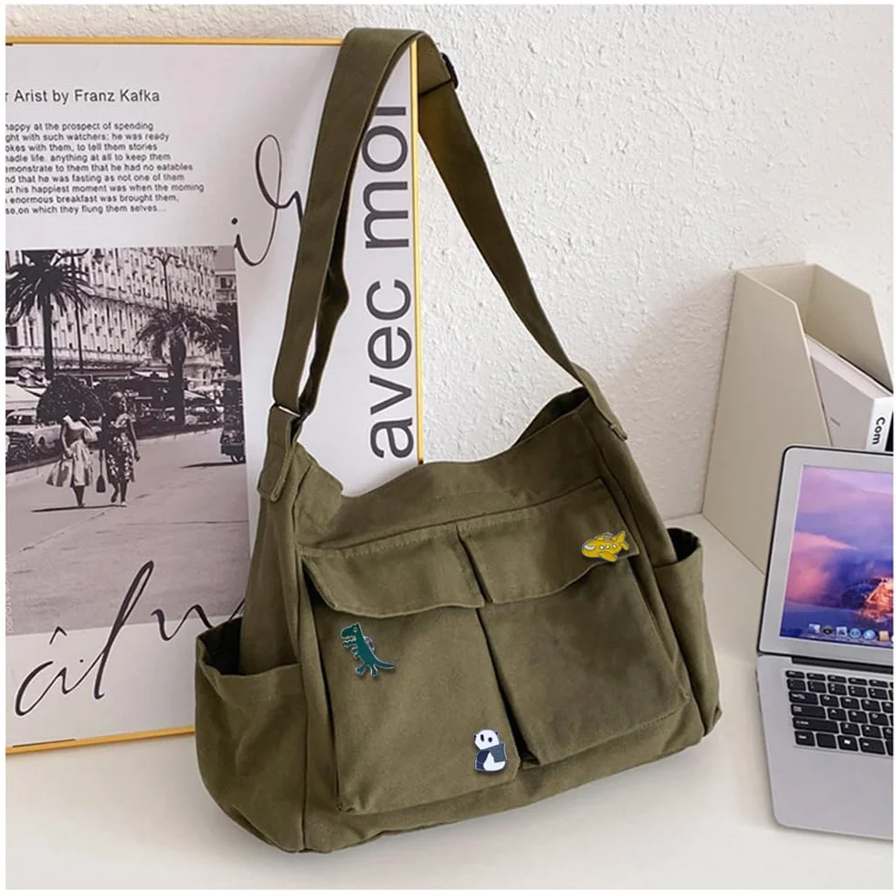 Sac à Bandoulière Rétro Grand Multi-poches pour Voyage Travail École