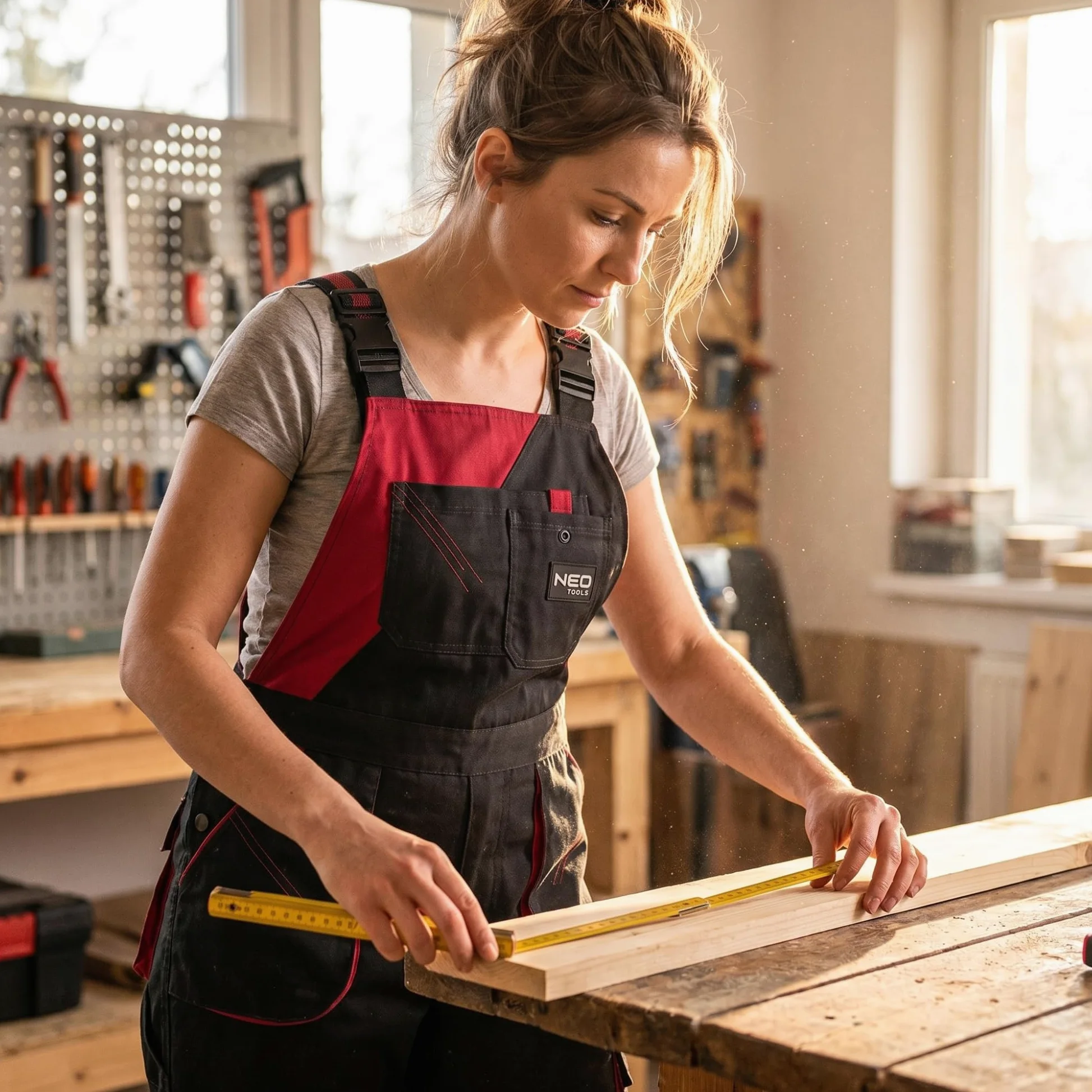 NEO TOOLS Salopette de travail pour femme Line Taille S à XXL Tissu en coton polyester Bretelles élastiques Poches ISO 13688:2014