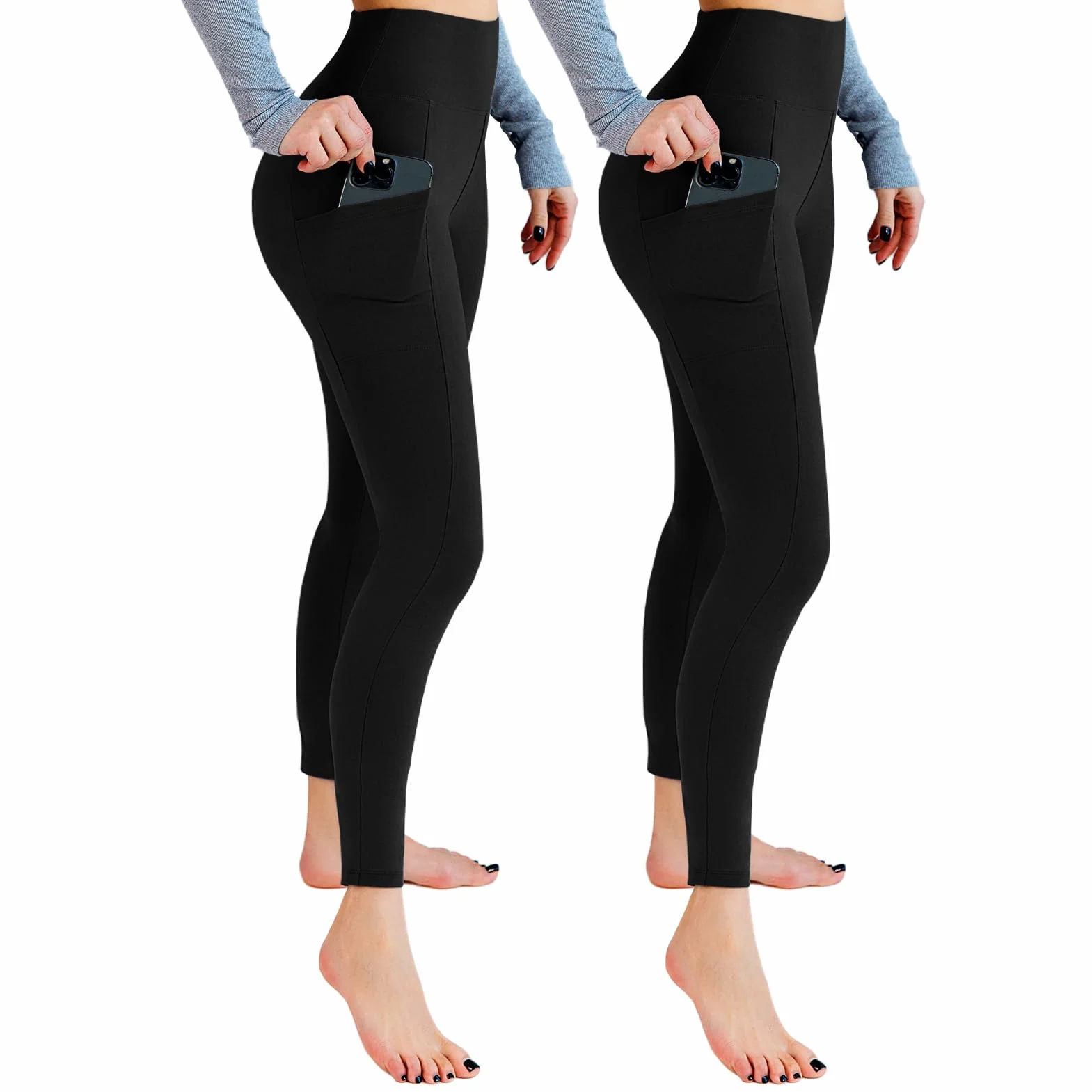 Leafigure Lot de 2 leggings de sport opaques taille haute avec poches