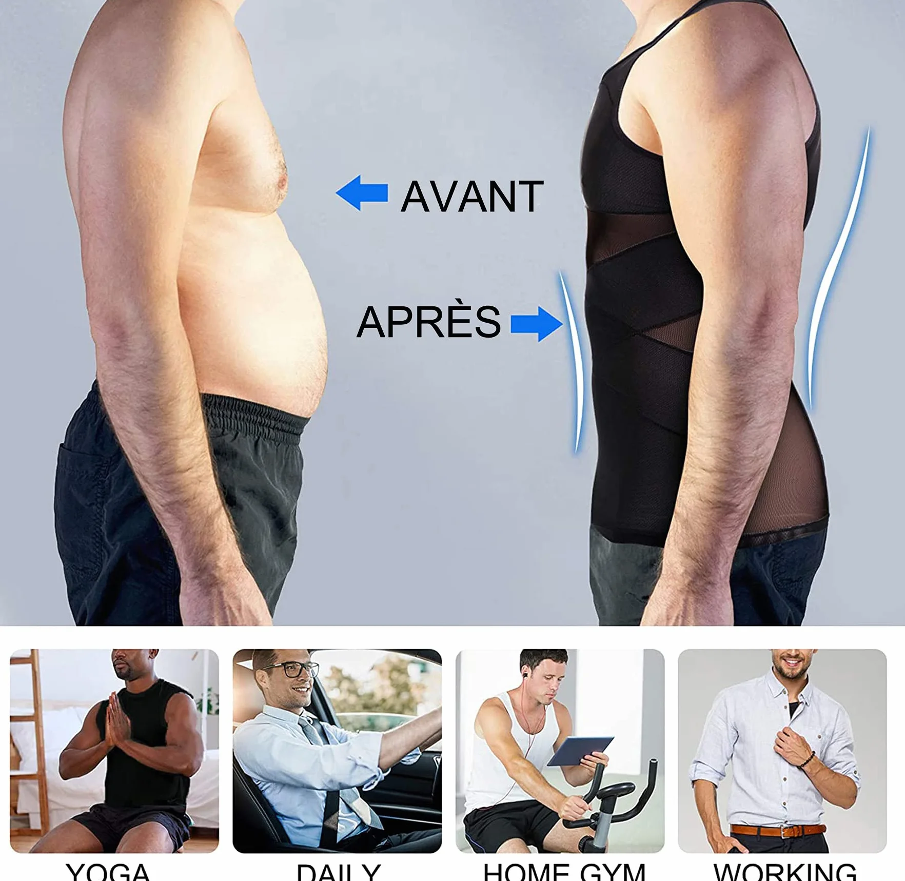 Débardeur de Compression Homme Gaine Ventre Plat T Shirt Gainant Minceur