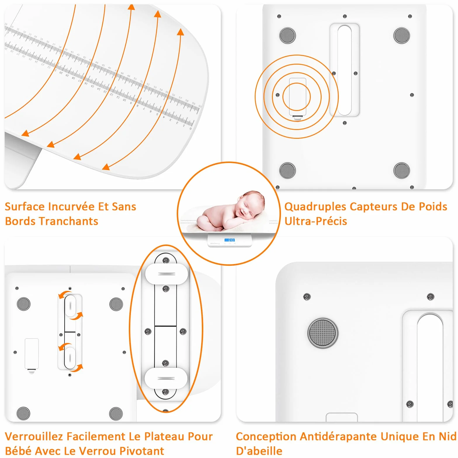 Pèse-Bébé numérique multifonctionnel avec plateau amovible, tare et maintien, 100kg