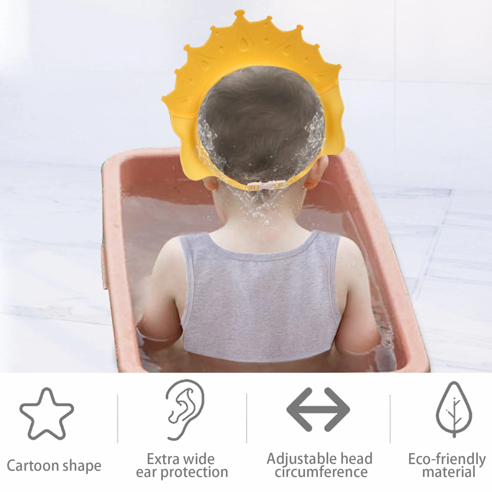 Casquette de Bain Bébé Visière Réglable Protège Oreilles et Yeux Enfant Bonnet de Douche