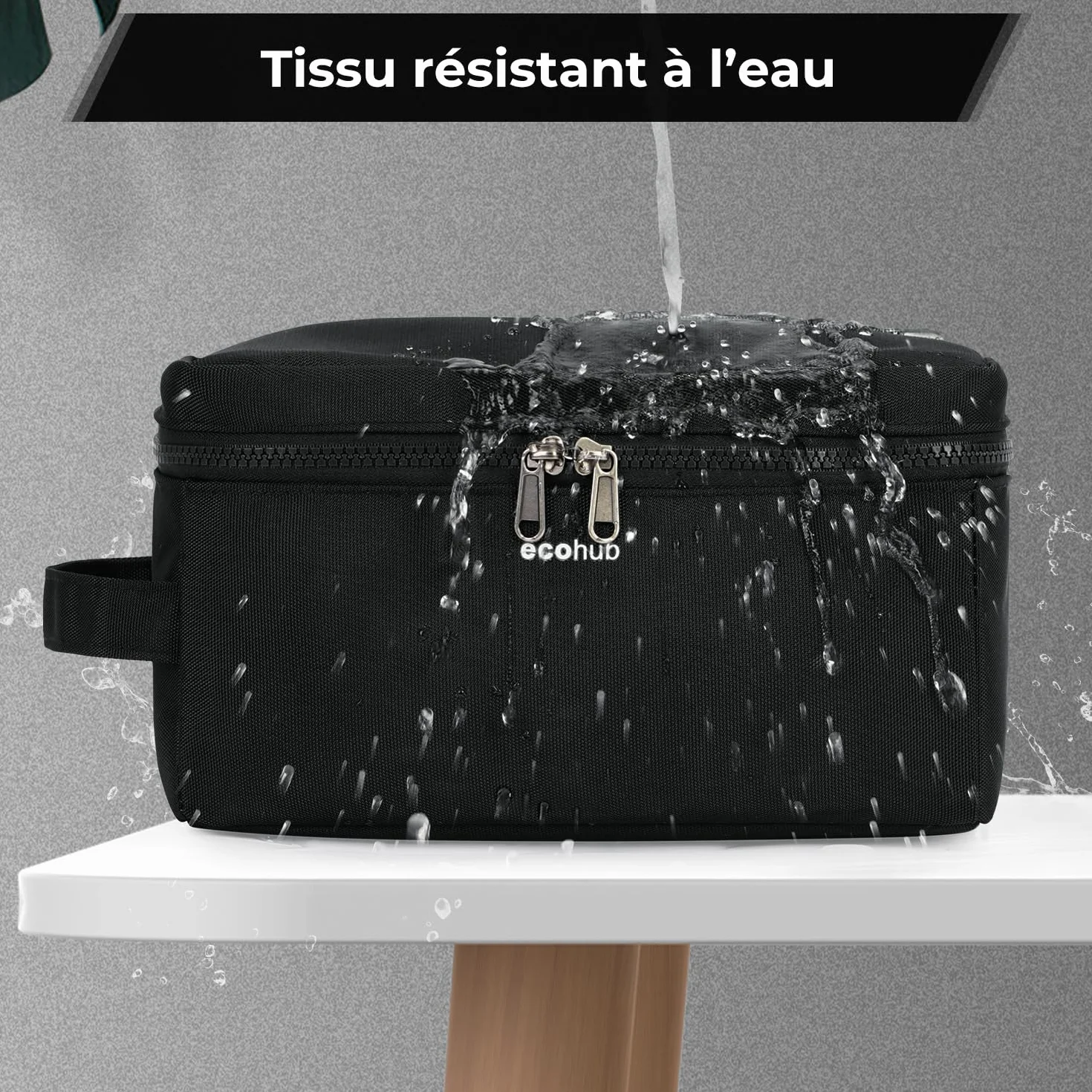 ECOHUB Trousse de Toilette Homme Femme Sac de Rasage Imperméable avec Poches Humides et Sèches pour Rangement Cosmétiques, Noir