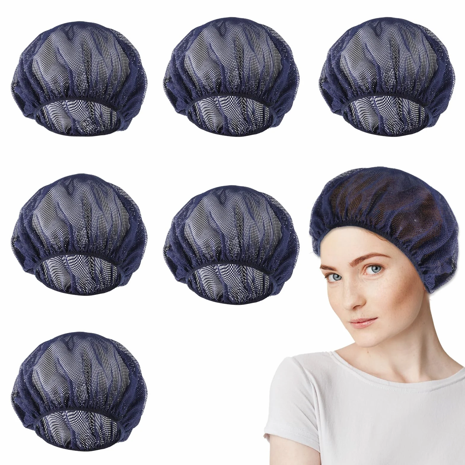 simarro Lot de 6 filets à cheveux élastiques pour dormir, bonnet de cuisine, bleu marine, taille élastique 44-86 cm