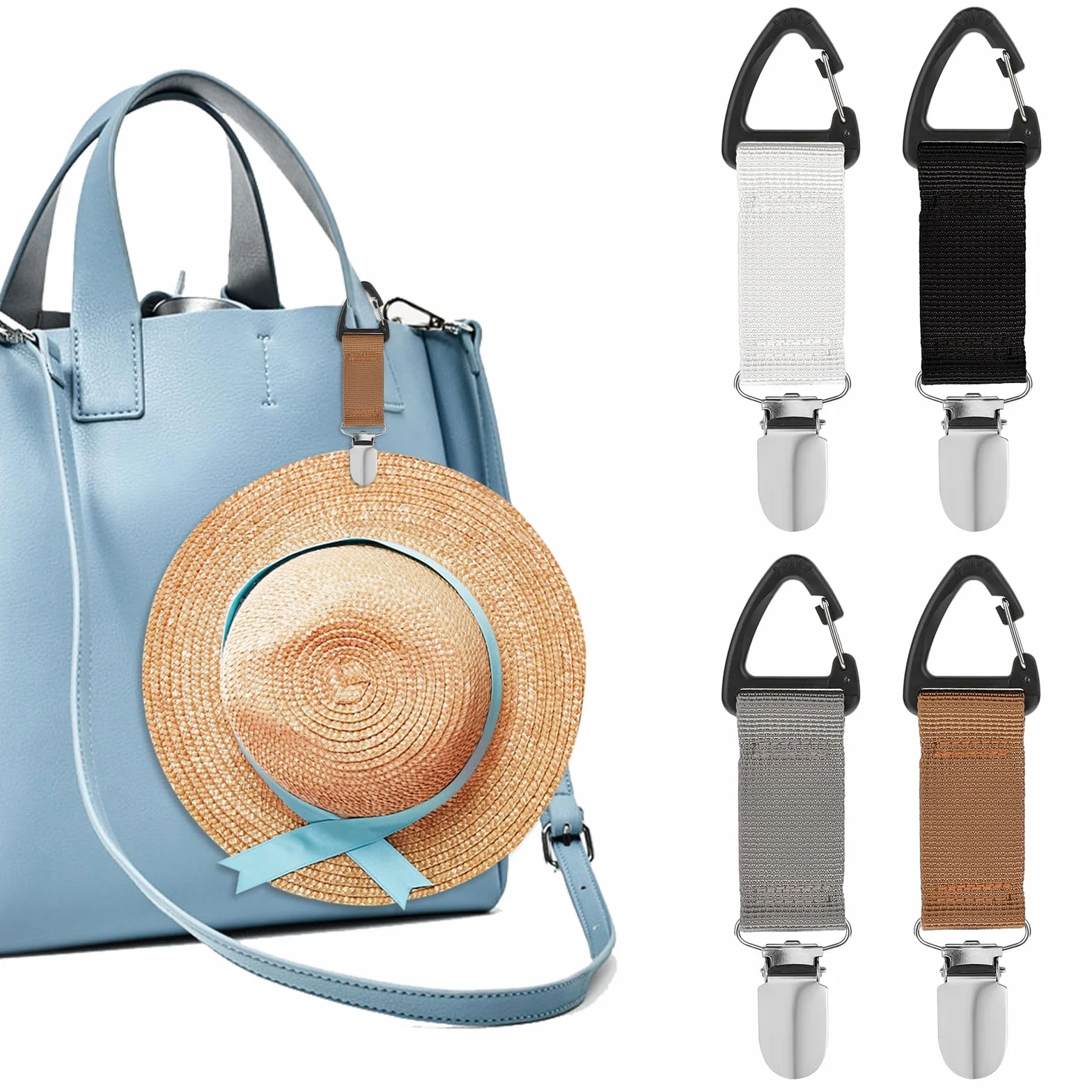 Mabor Lot de 4 pinces élastiques pour chapeau de voyage sac mains libres accessoires sac à dos bagages voyage plein air