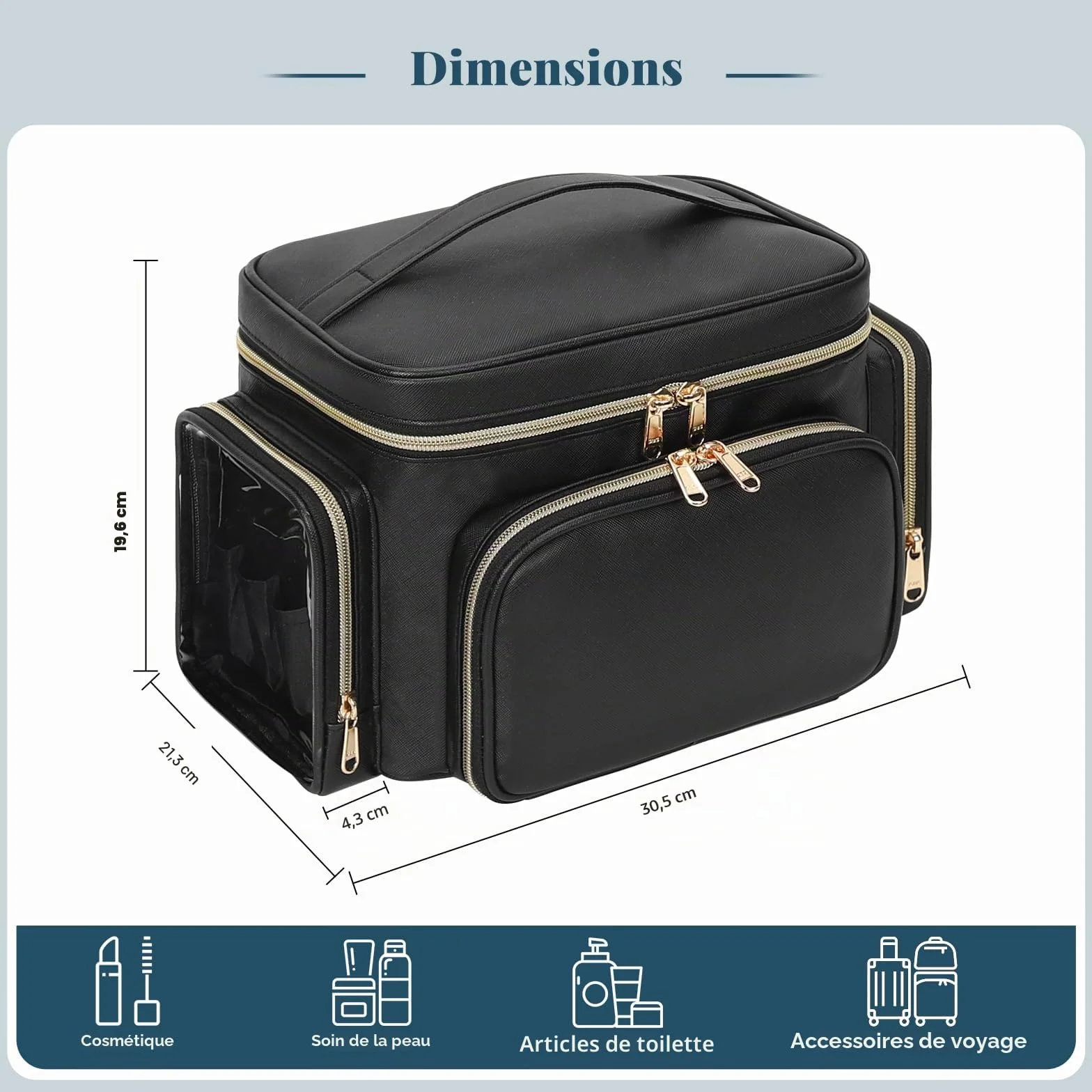 Pochette de maquillage pour femme avec support pour pinceaux, organisateur portable, Noir