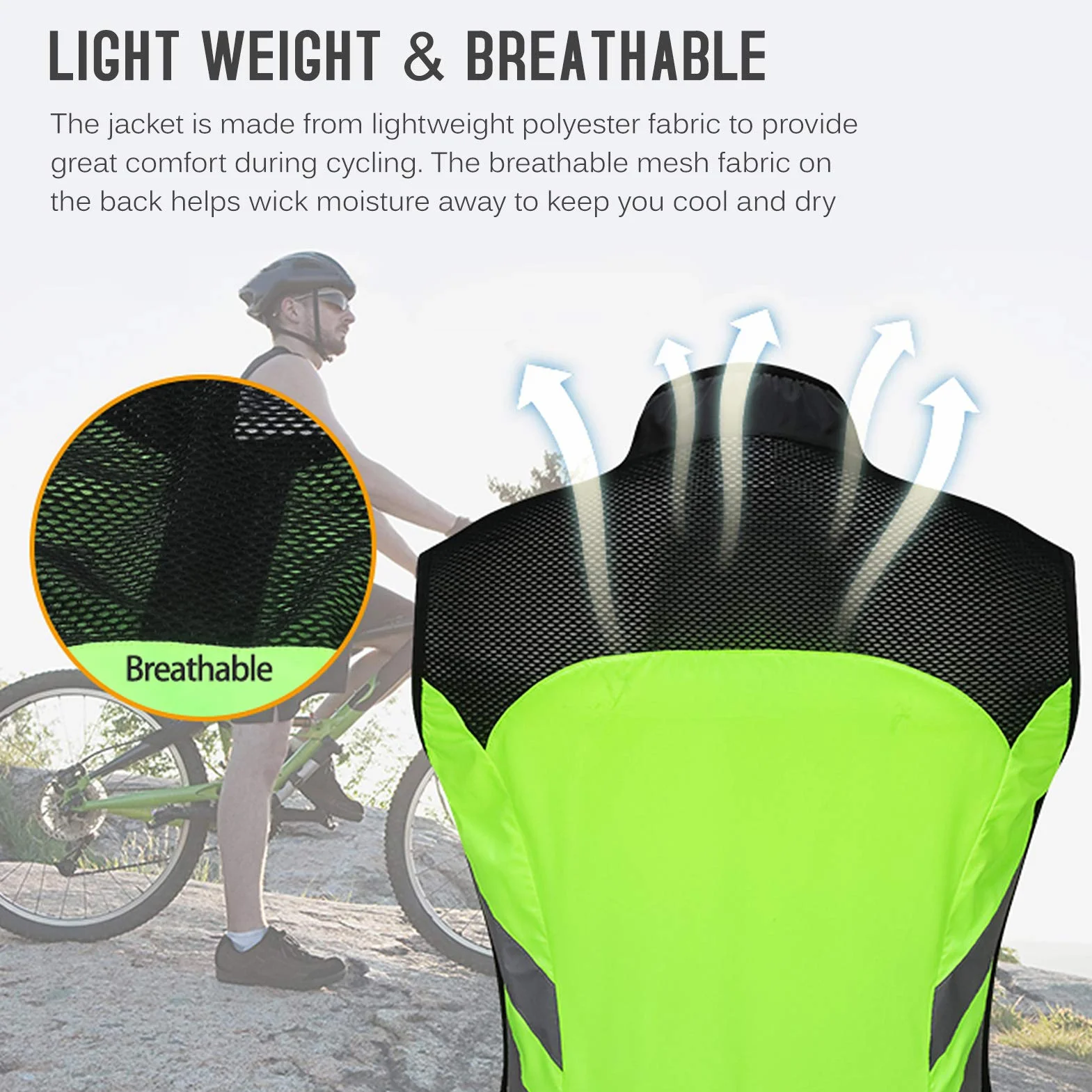 HUIOP Gilet Cyclisme Hommes Pliable Séchage Rapide Respirant Réfléchissant Sécurité Vélo Sport