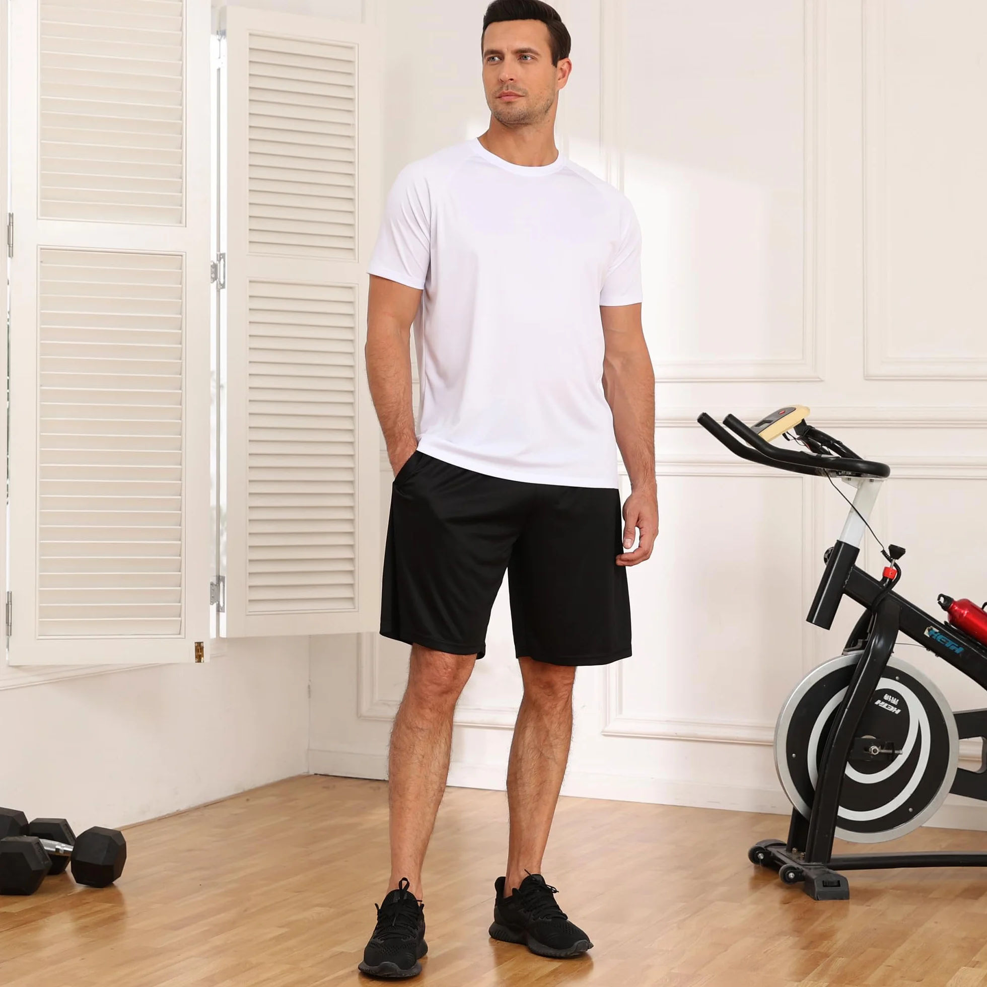 Shorts Sport Homme Lot de 5 avec Poches Taille Élastique Séchage Rapide Running Gym Basket-Ball