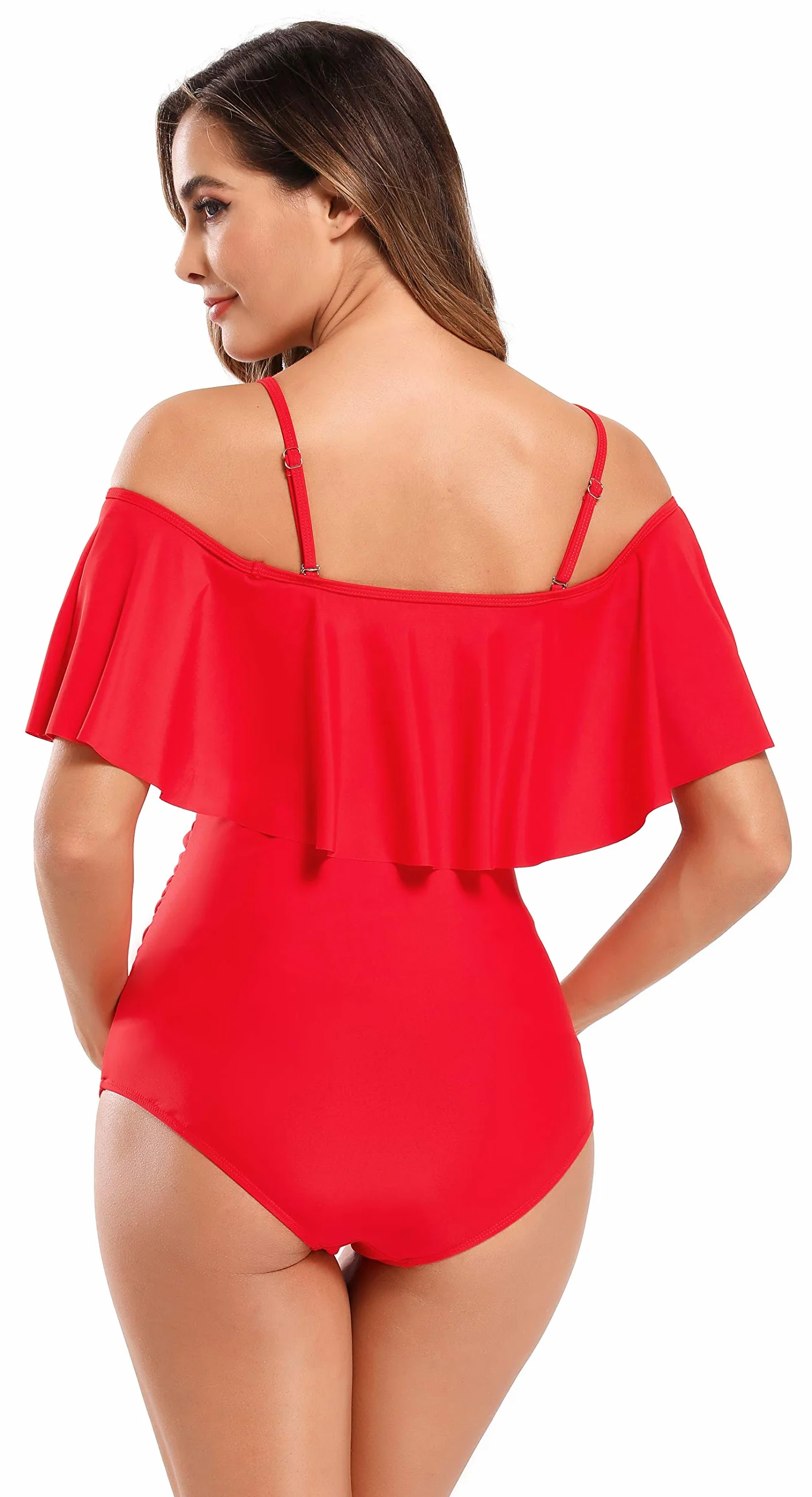 SHEKINI Maillot de Bain Femme Maternité Une Pièce à Volants Épaules Dénudées Grossesse Plage