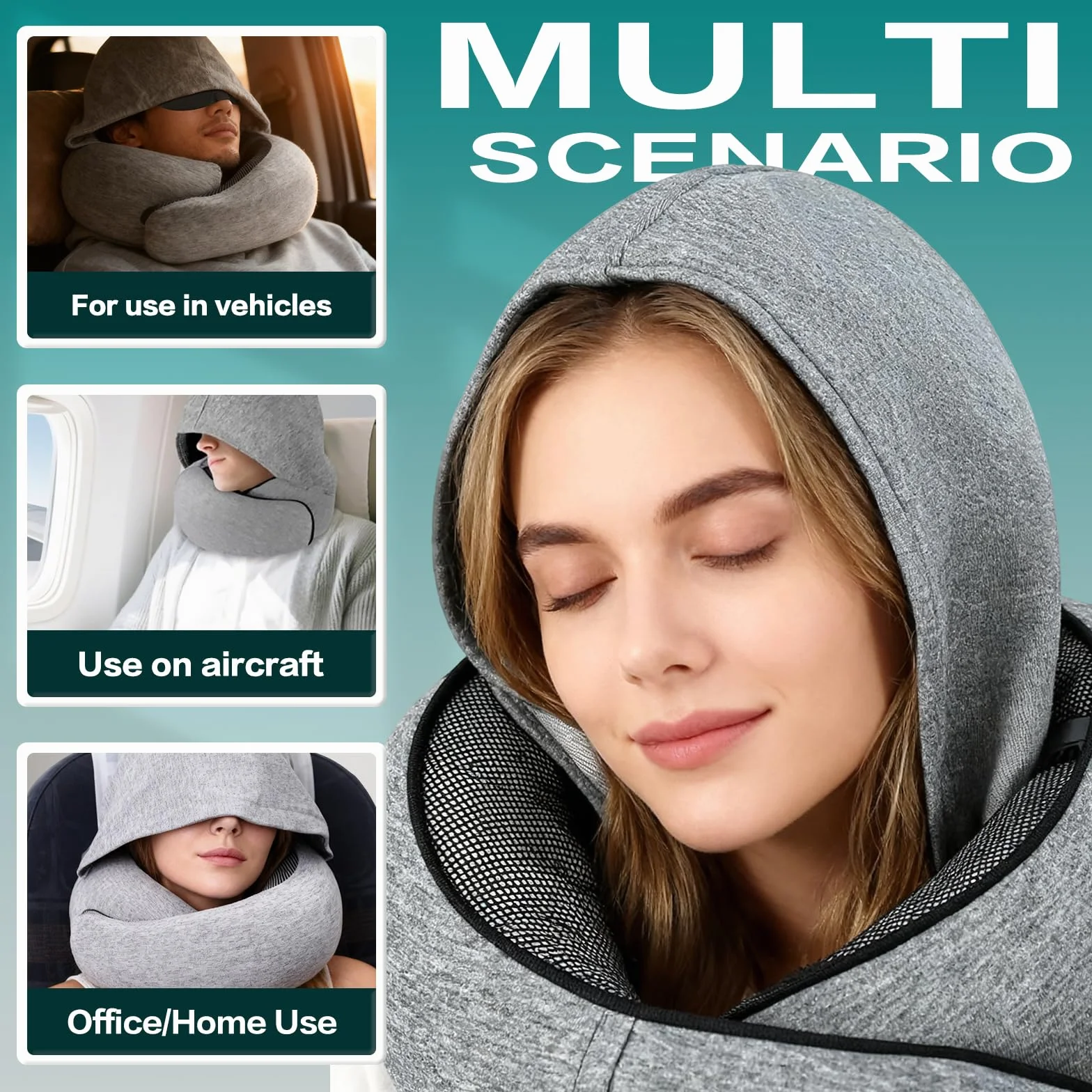 Coussin de Voyage à Capuche, Oreiller Avion Doux et Respirant