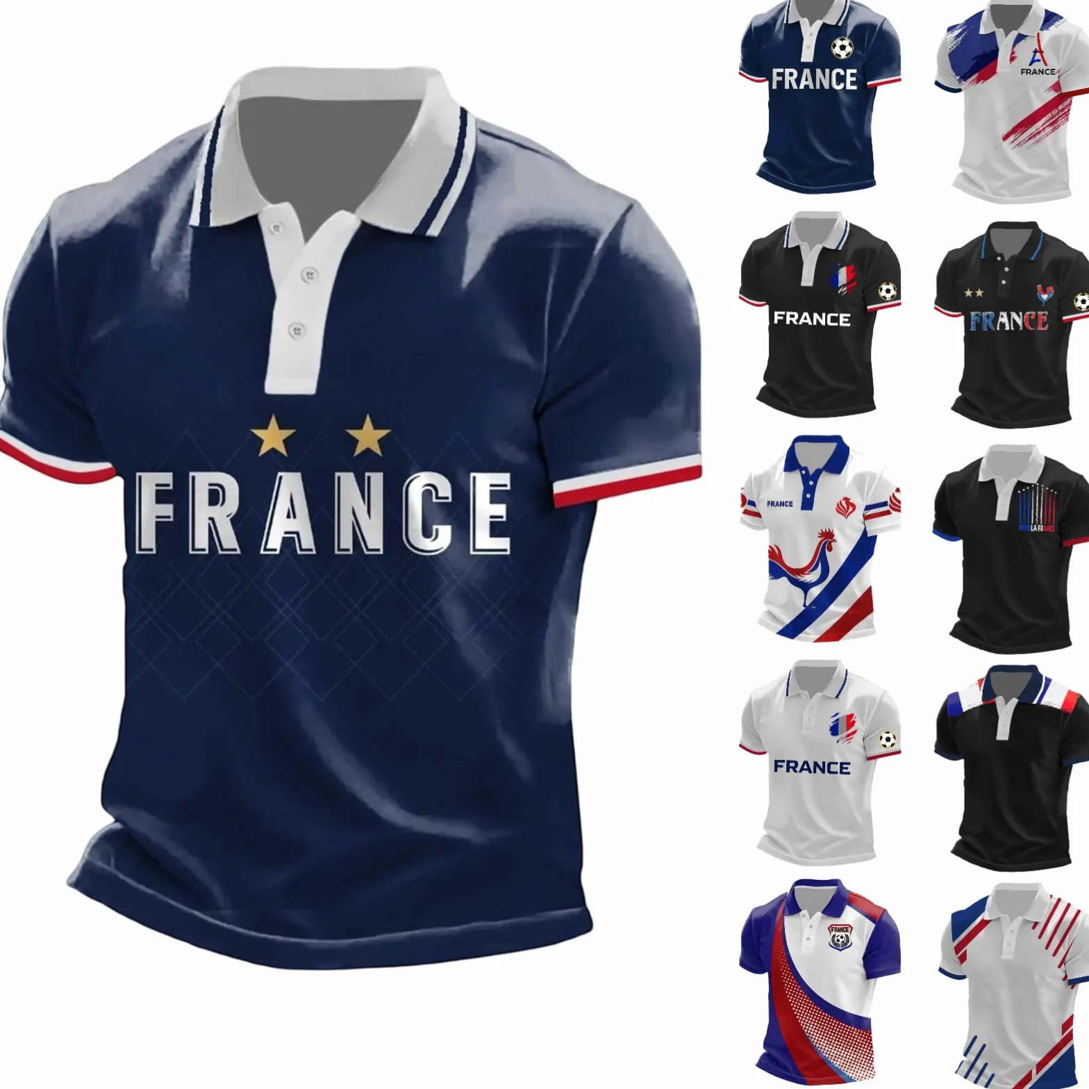 Maillot de Foot France 2026 Polos Homme Manches Courtes Imprimé Supporter Football T-Shirt