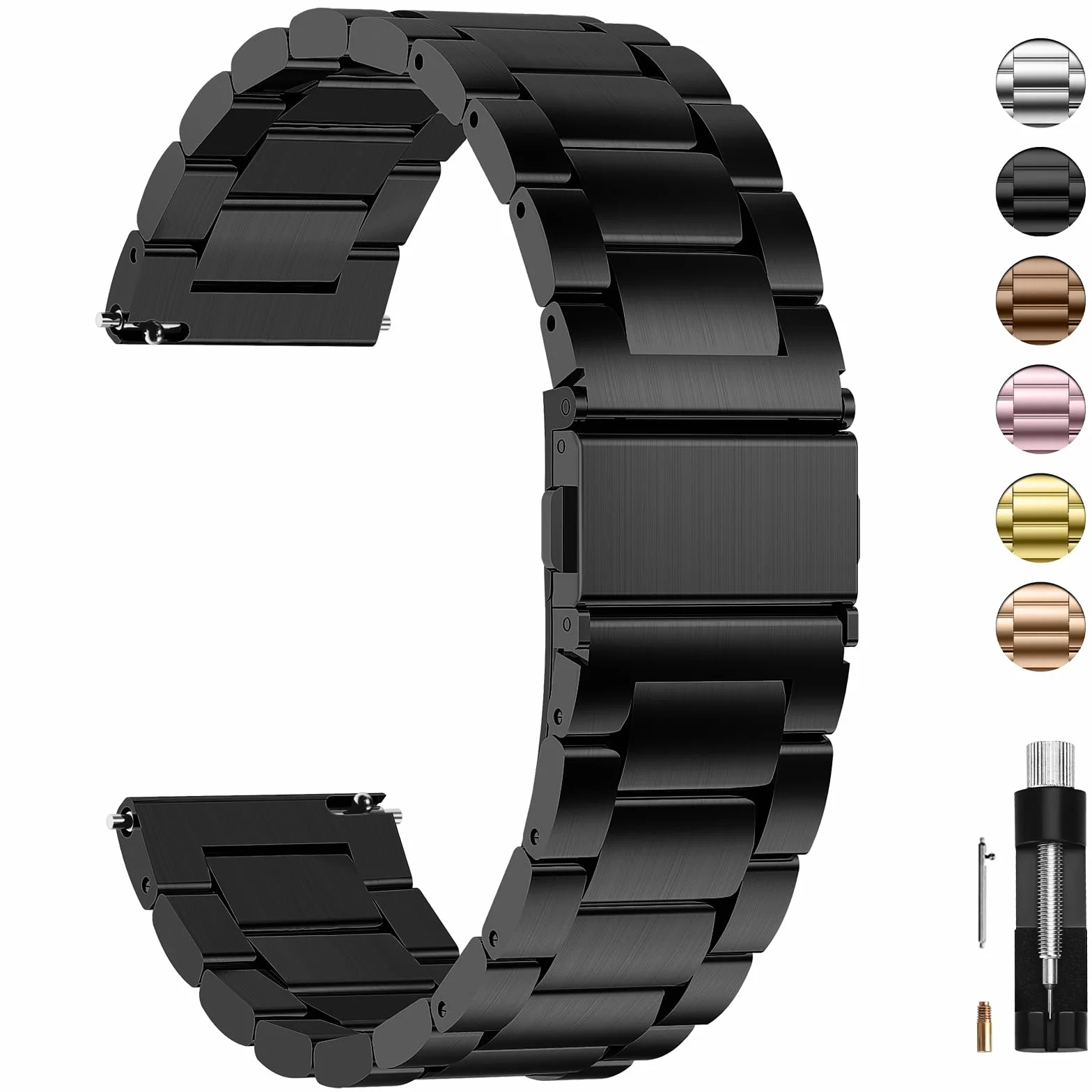 Bracelet de Montre en Acier Inoxydable 22mm Compatible Samsung Gear S3 Classic Frontier Galaxy Watch 46mm Garmin Venu 3 Venu 2 Noir