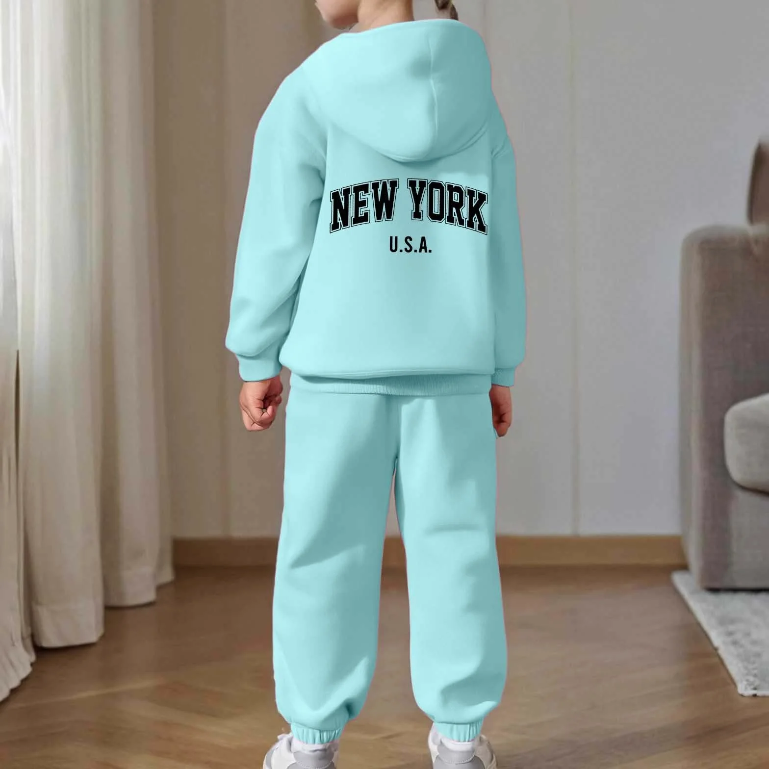 Survêtement enfant 2 pièces pull manches longues capuche pantalon jogging ensemble chaud impression lettre