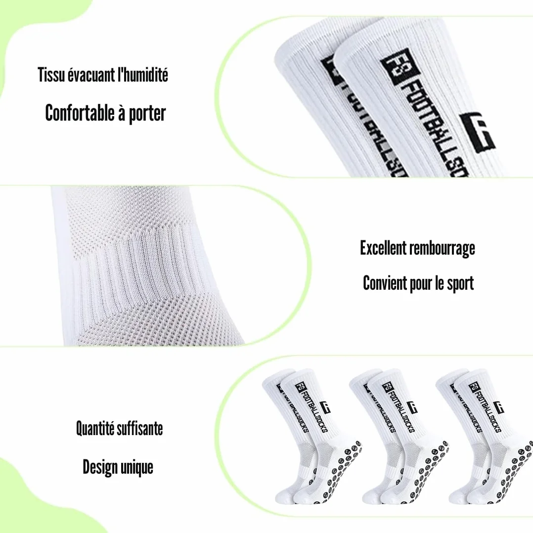 Chaussettes Antidérapantes Homme Femme EU 39-46 Sport Football Basket Rugby Yoga Trekking Blanc