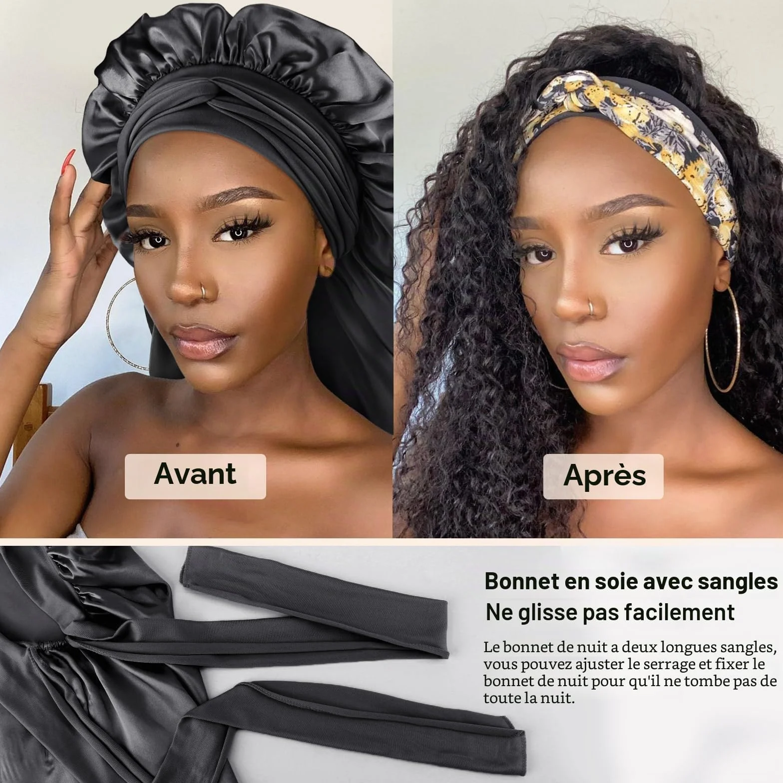 DRESHOW Bonnet Long en Satin Tressé pour Cheveux Longs Bouclés Locs