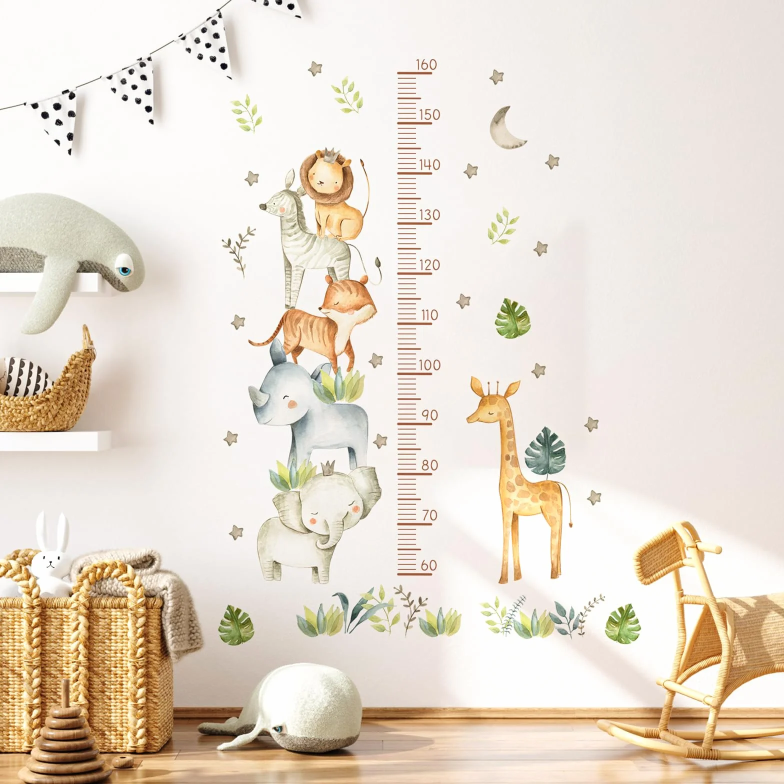 Toise Murale Enfant Stickers Muraux Tableau de Croissance Règle de Hauteur Animaux Garçon Fille