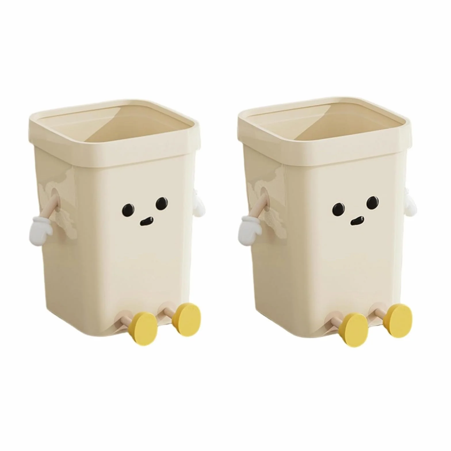Poubelle mignonne 7L PP dessin animé avec yeux mains jambes panier déchets ouvert cuisine bureau