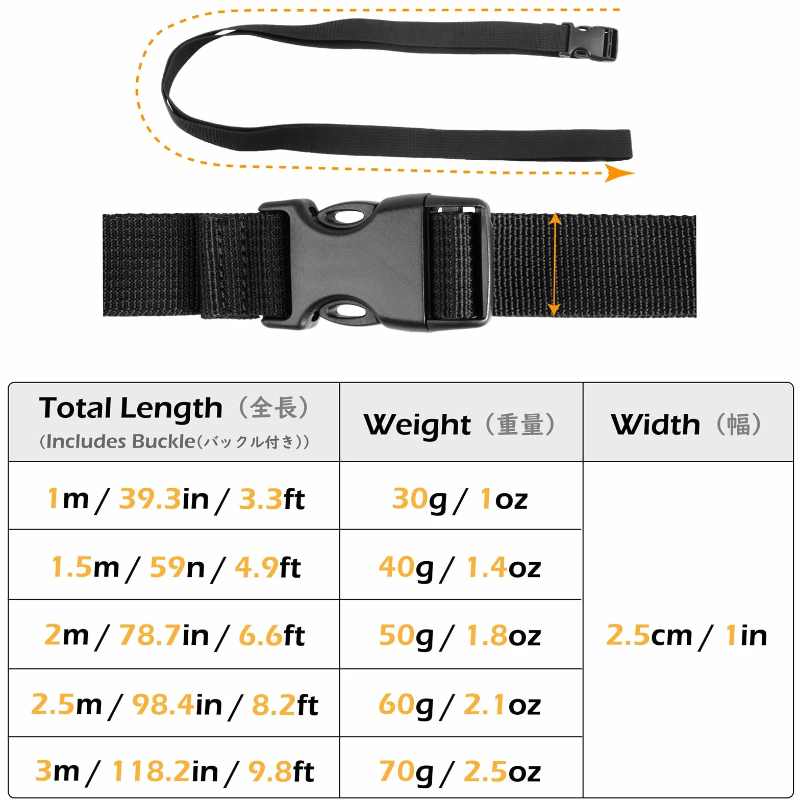 Sangle à Boucle Rapide 25 mm 38 mm Sangle à Cliquet Courroie de Serrage pour Valise Bagage Voyage Arrimage Fixation (2,5 m, Noir - 25mm)