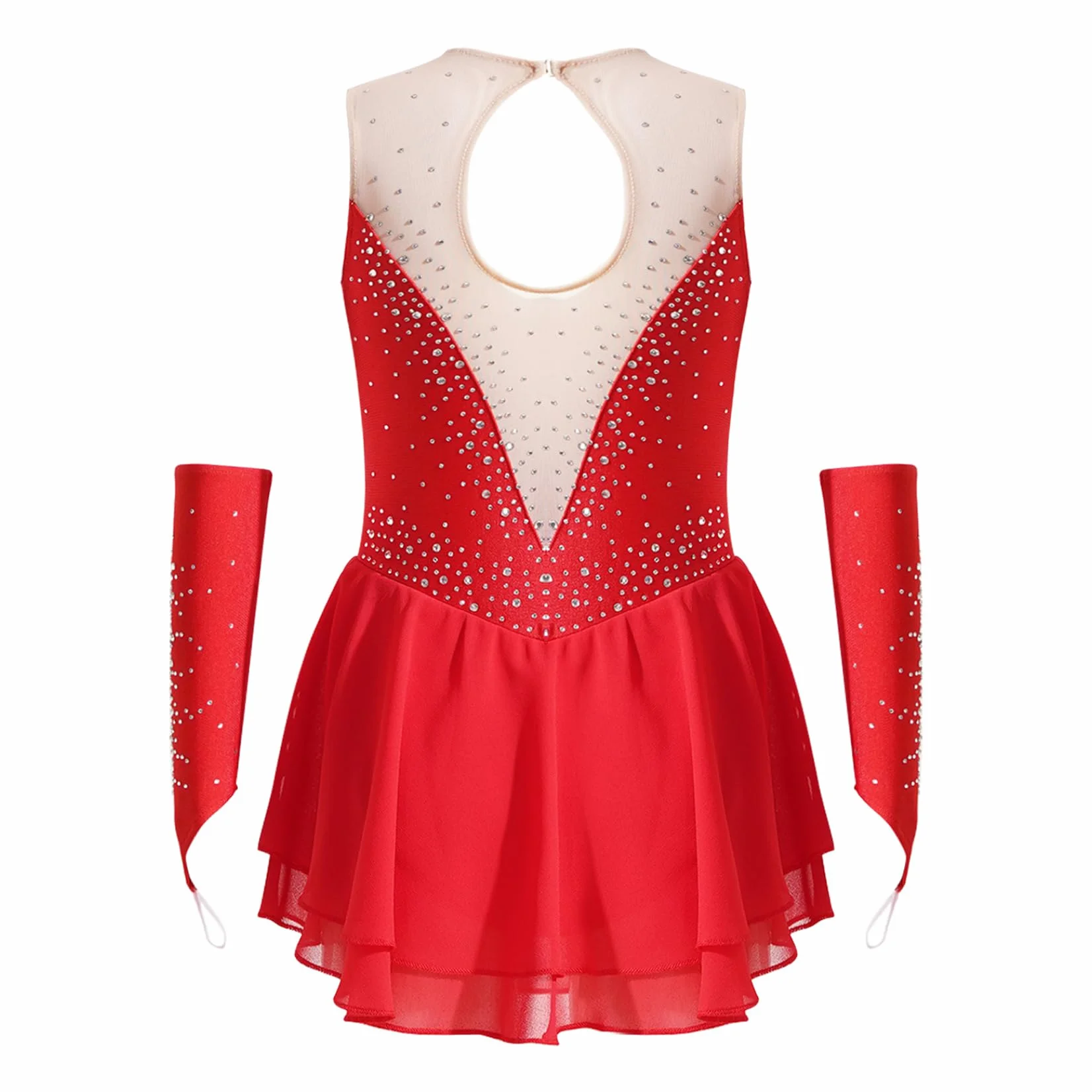 Justaucorps Robe Patinage Artistique Fille Strass Manchettes Danse
